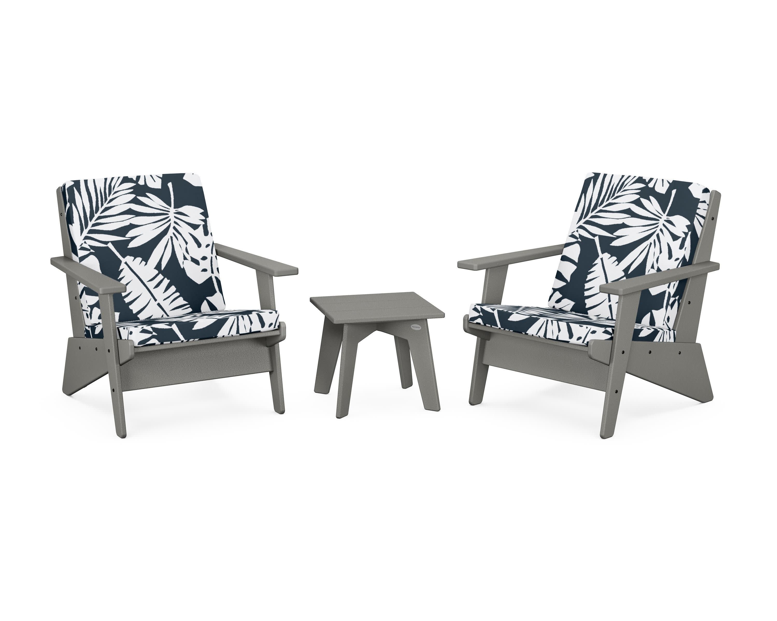 Riviera Modern Lounge 3-Piece Set in Slate Grey / Leaf Marine Indigo
