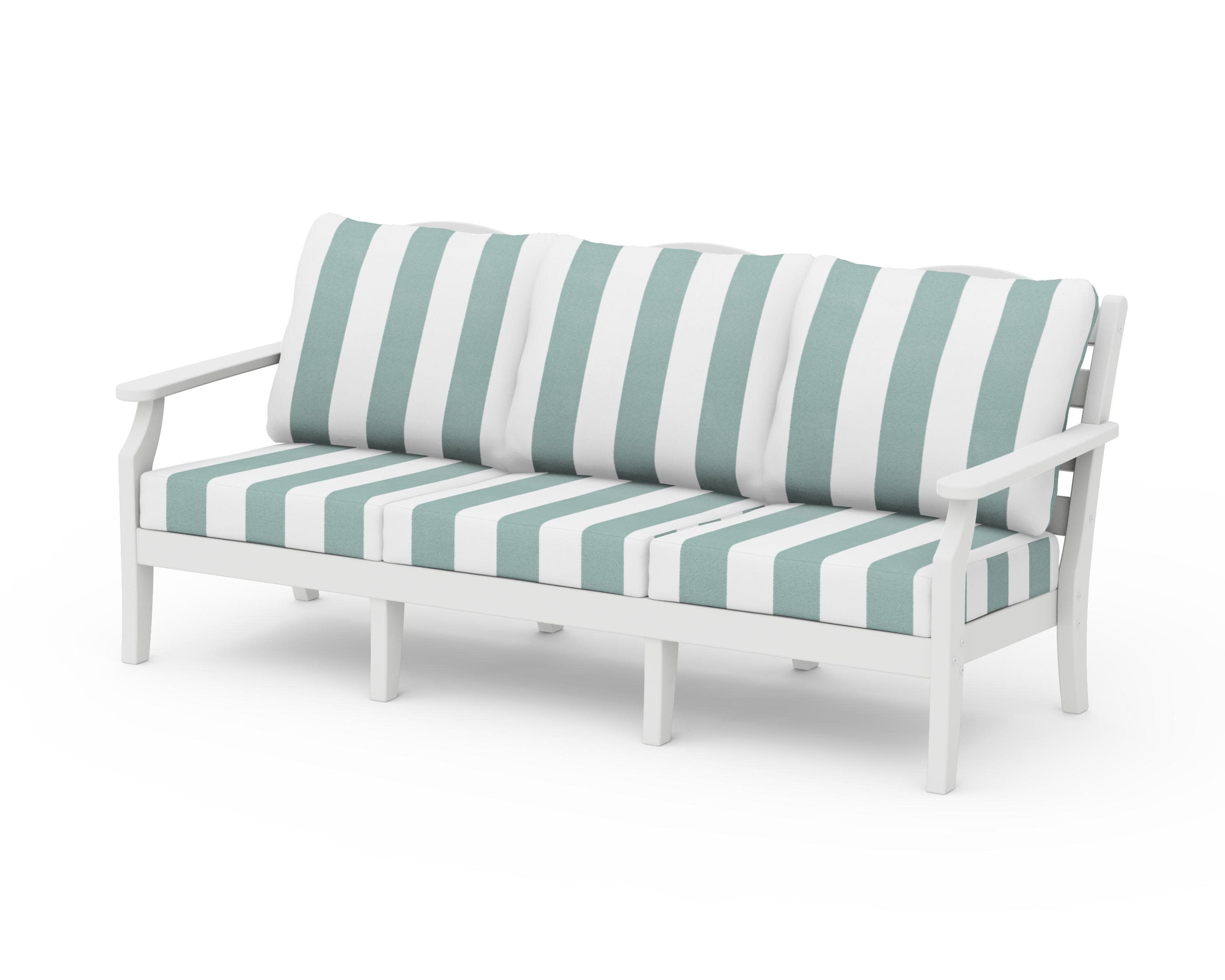 Savannah Deep Seating Sofa in White / Cabana Stripe Glacier Spa