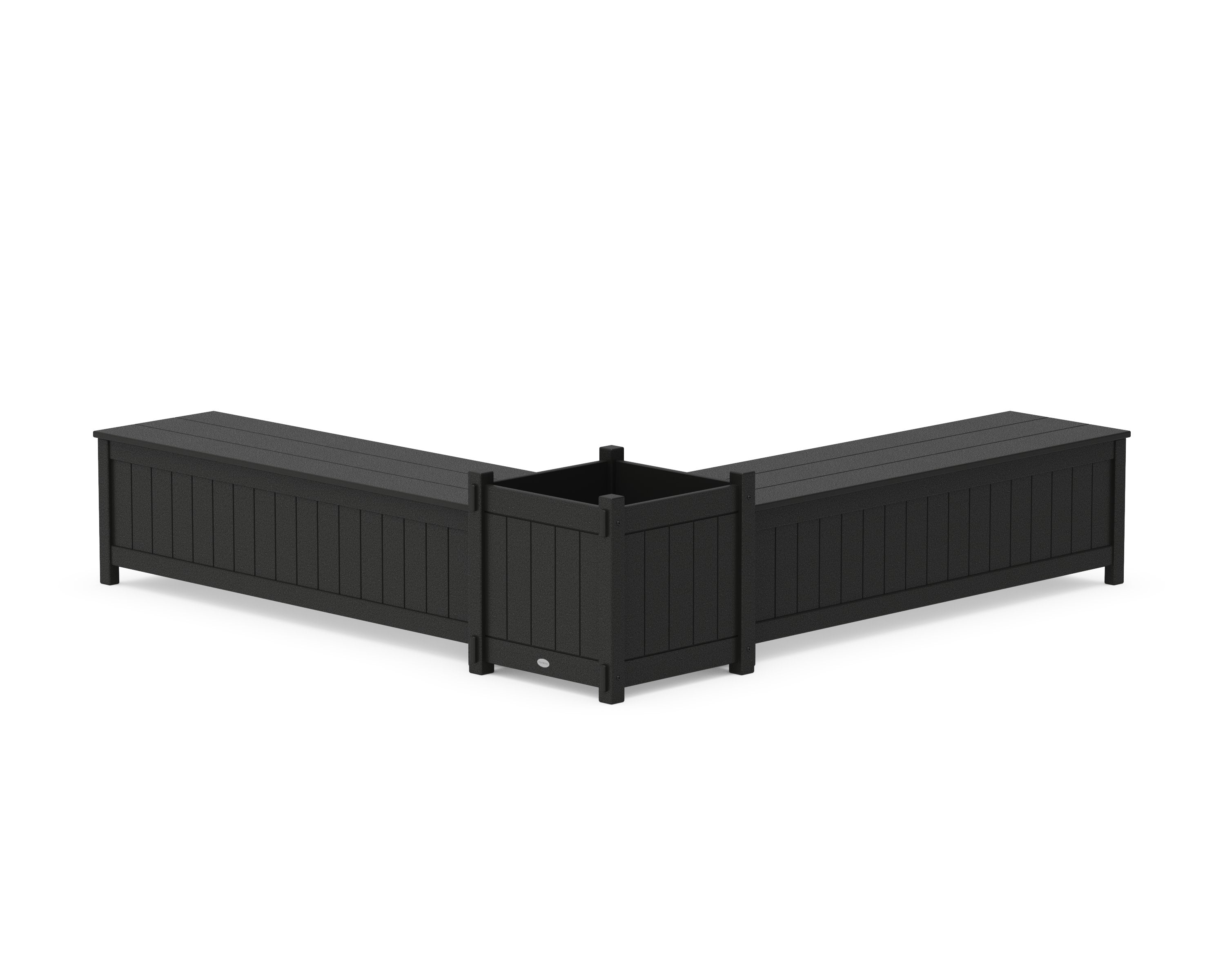 60" Vineyard L- Shaped Planter Storage Bench Set- Large in Black