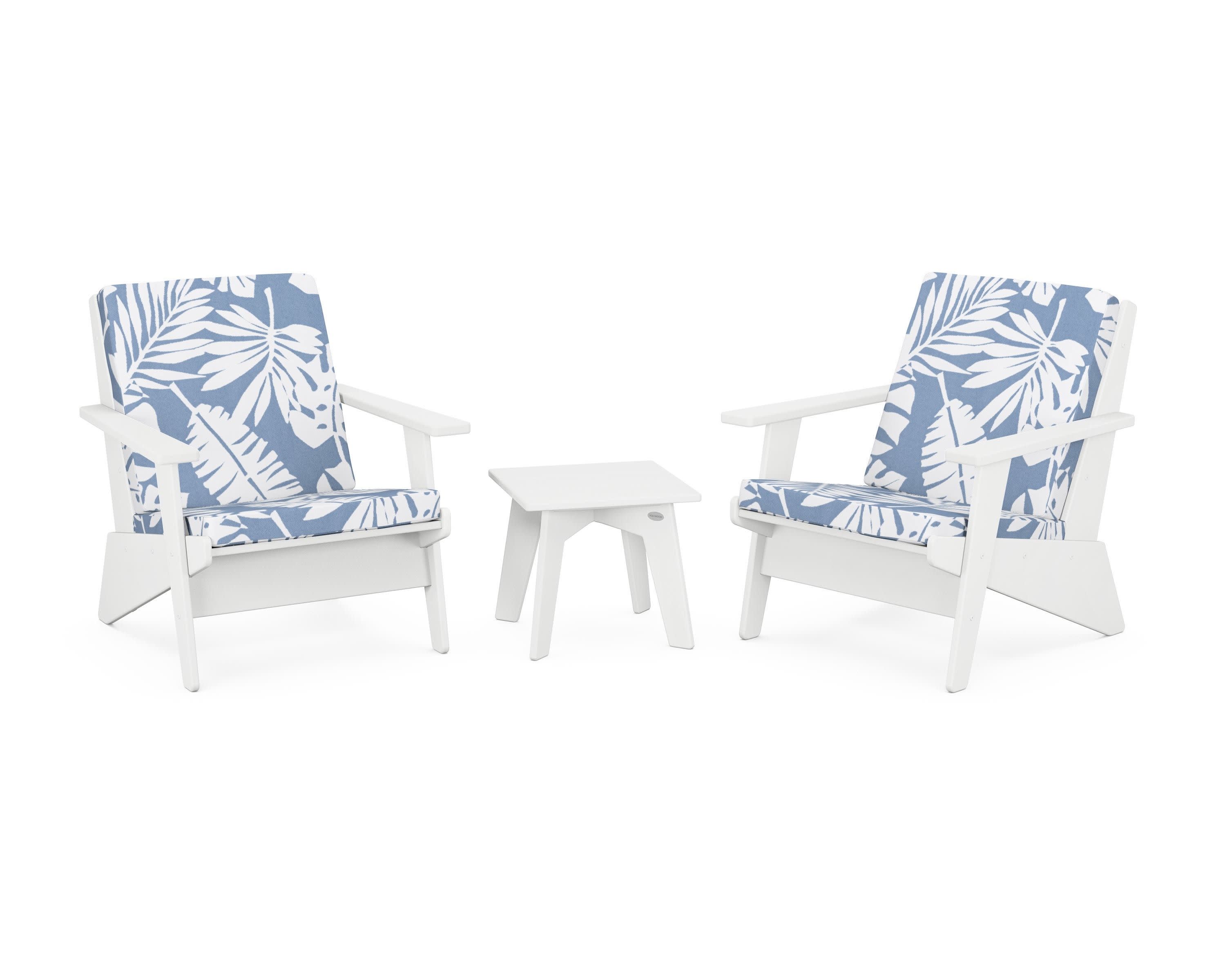 Riviera Modern Lounge 3-Piece Set in White / Leaf Sky Blue
