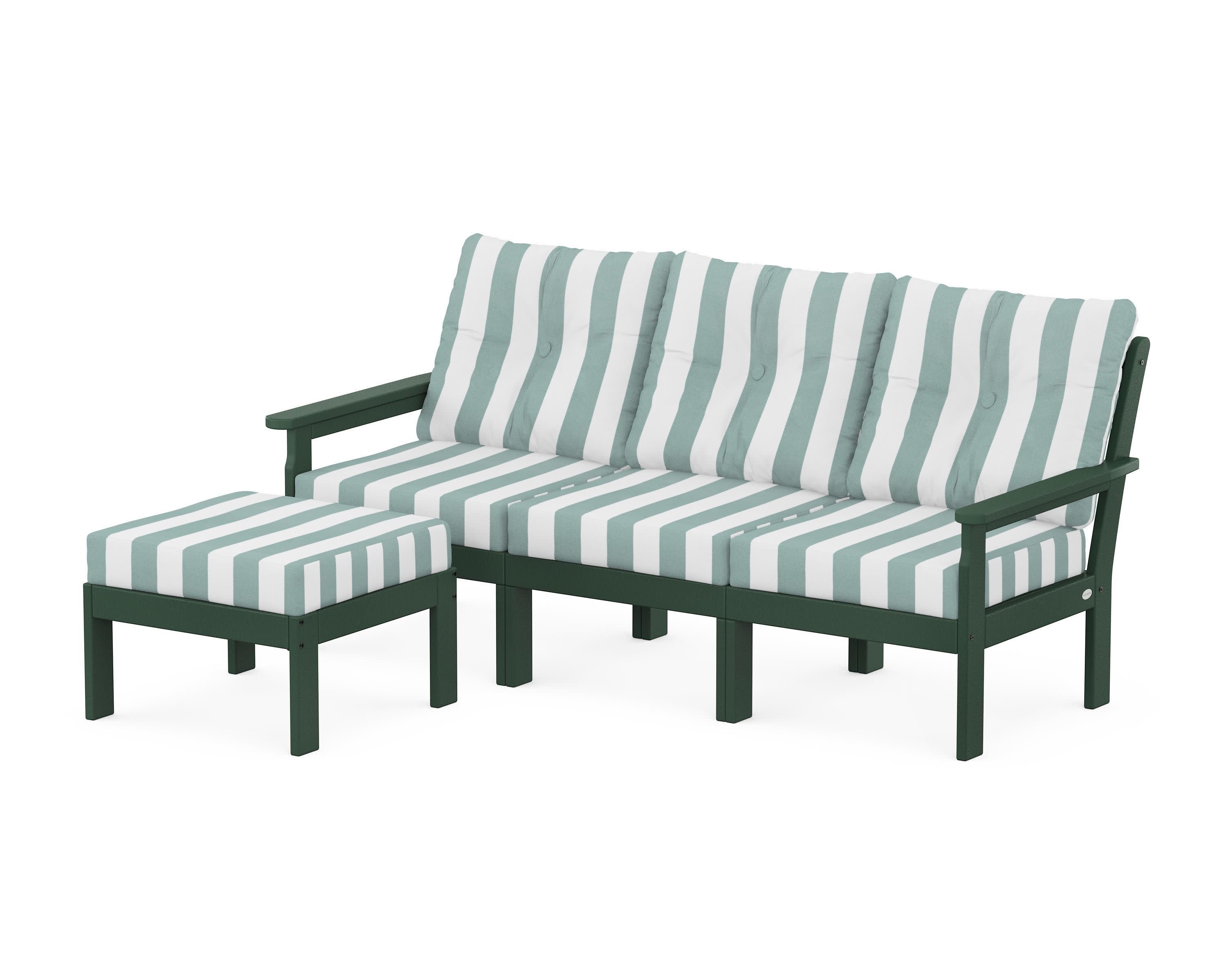 Vineyard 4-Piece Sectional with Ottoman in Green / Cabana Stripe Glacier Spa