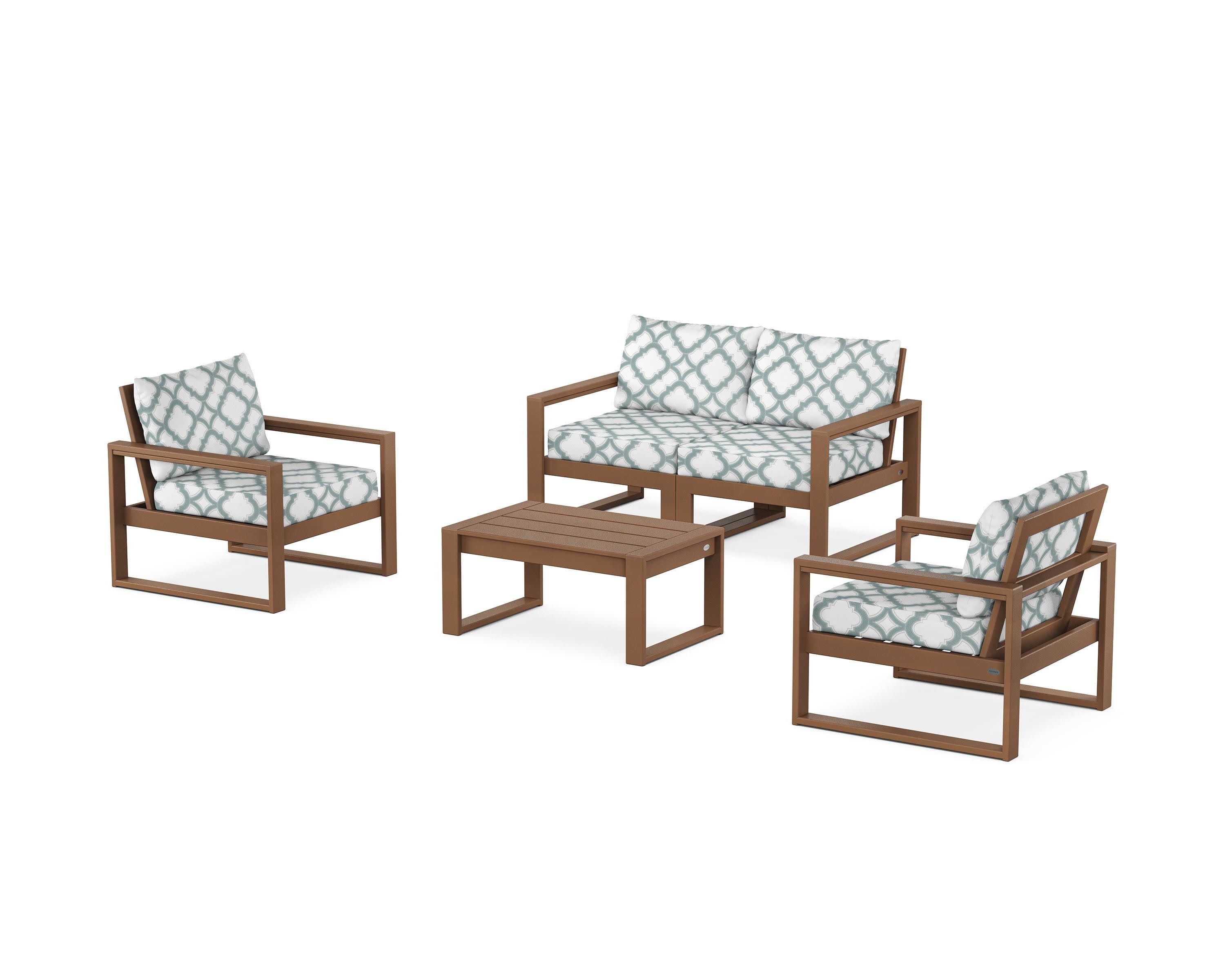 EDGE Sectional 4-Piece Deep Seating Set with Loveseat in Teak / Trellis Glacier Spa