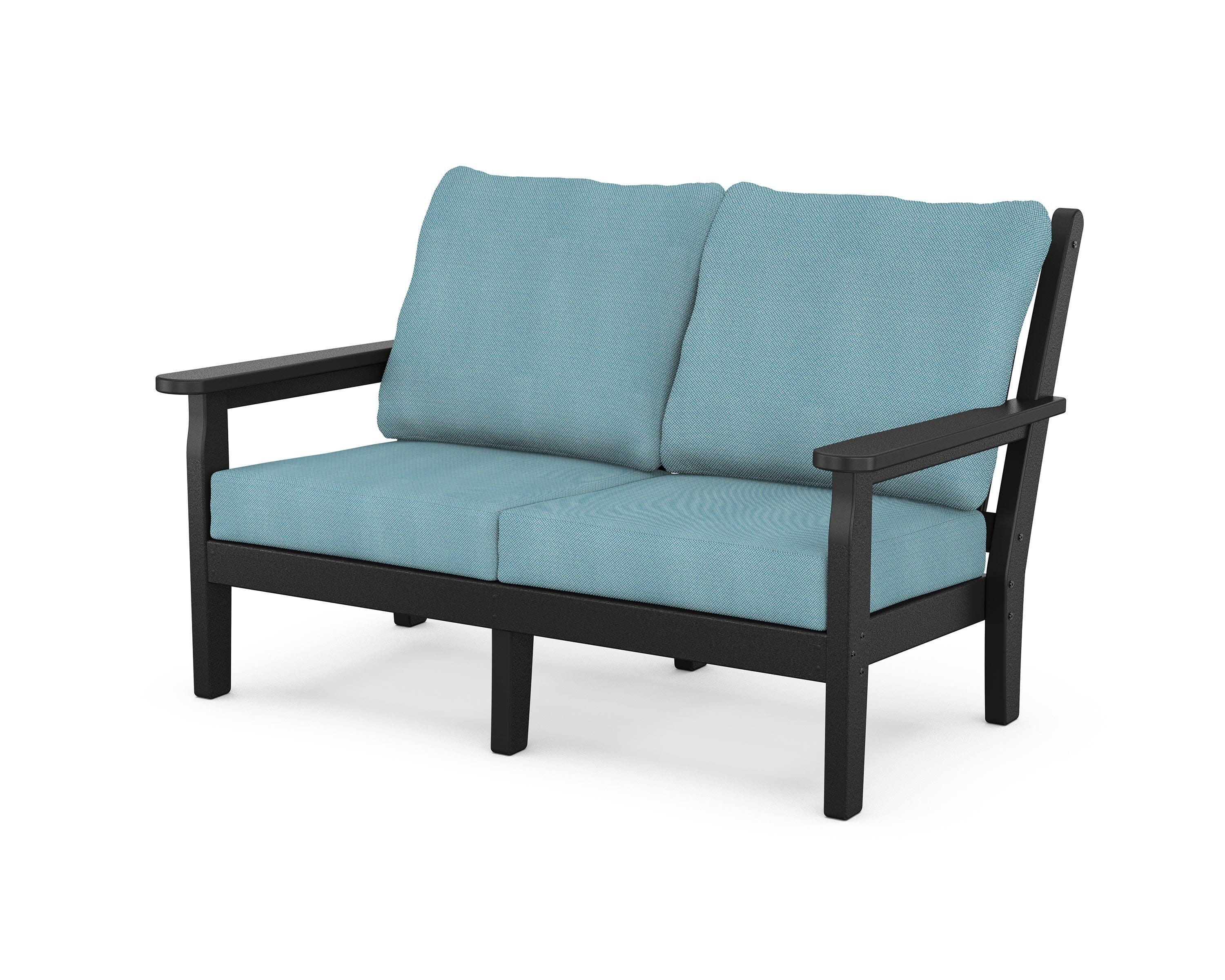 Chippendale Deep Seating Loveseat in Black / Lattice Sky Blue