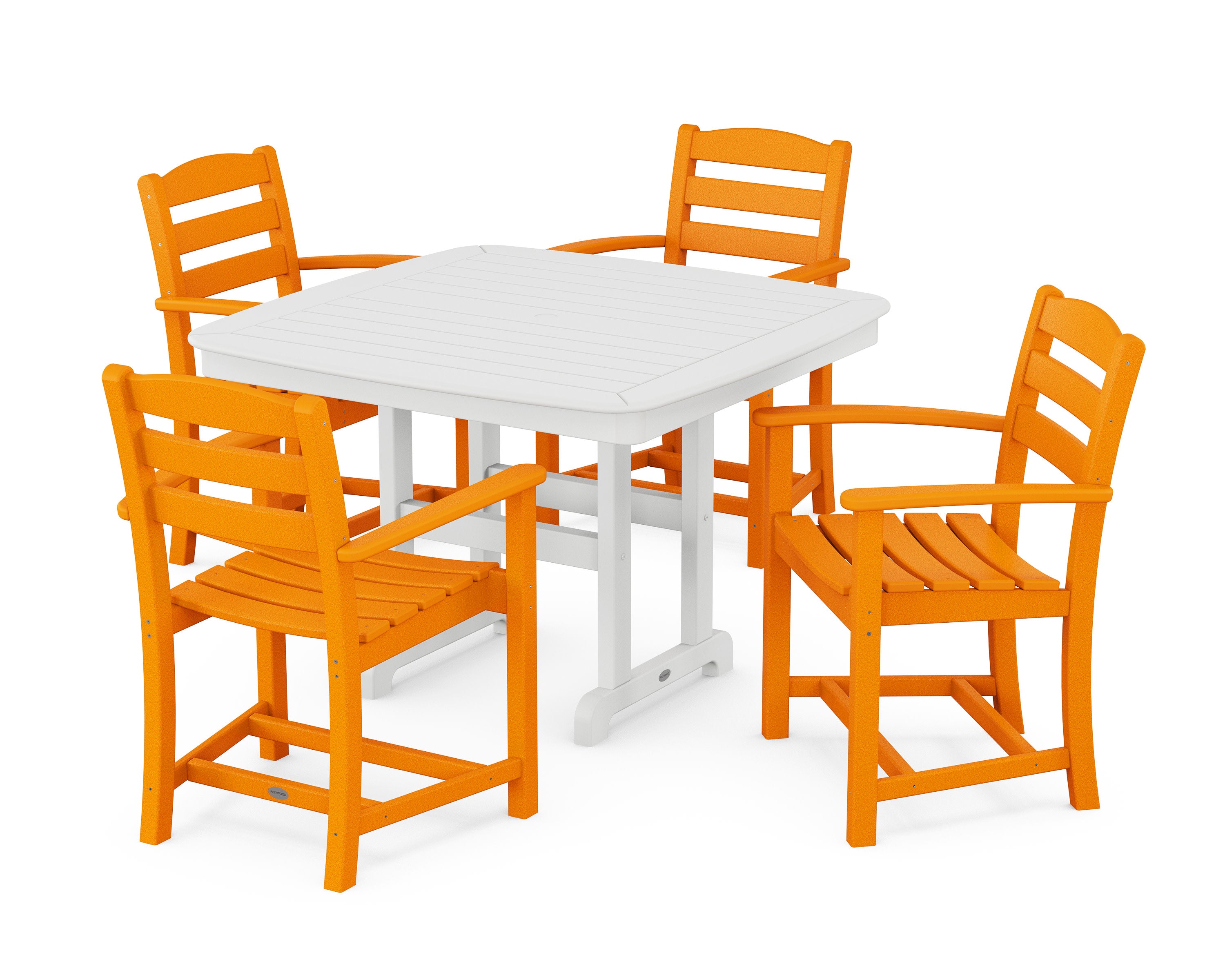 La Casa Caf 5-Piece Dining Set with Trestle Legs in Tangerine / White