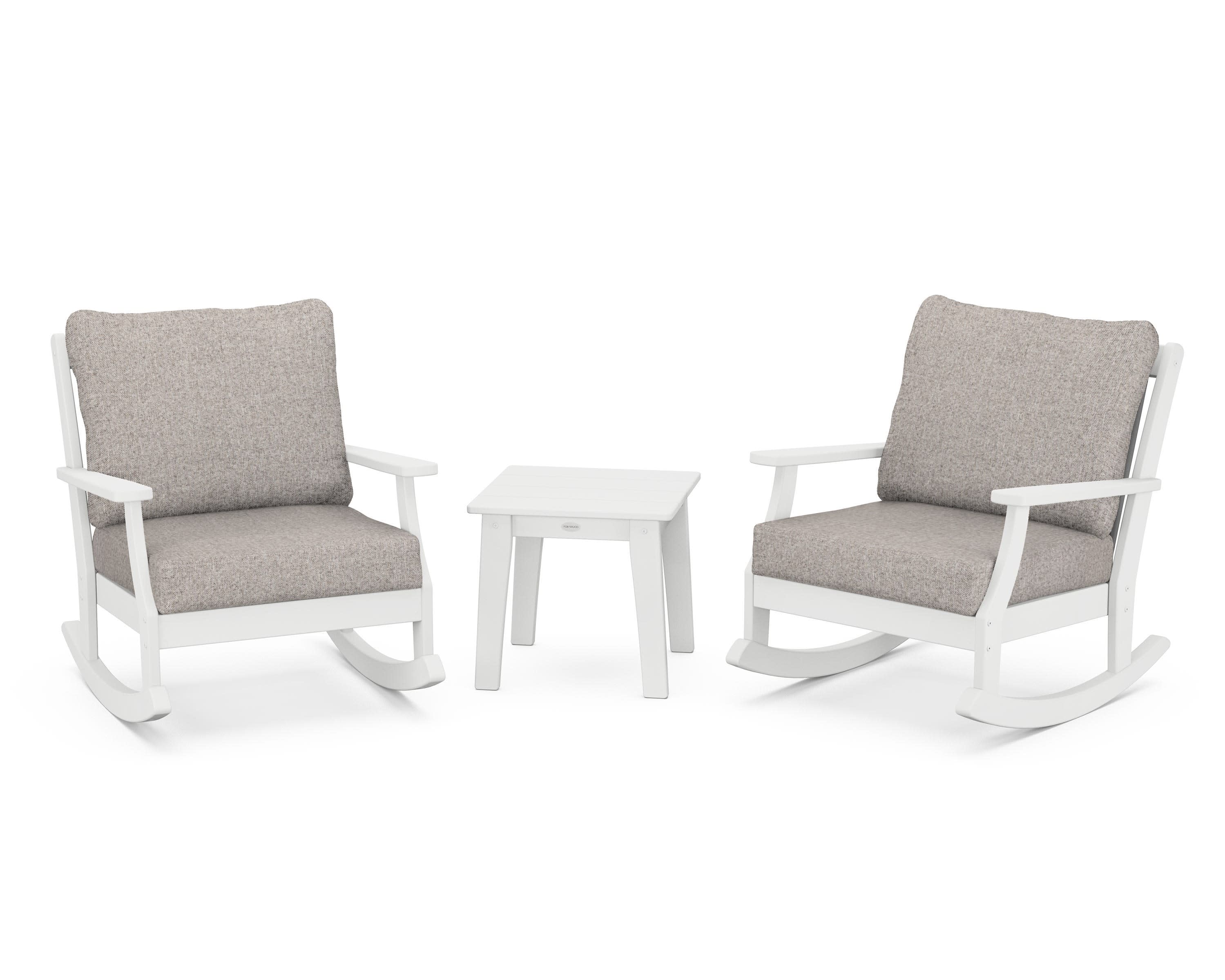 Braxton 3-Piece Deep Seating Rocker Set in White / Weathered Tweed