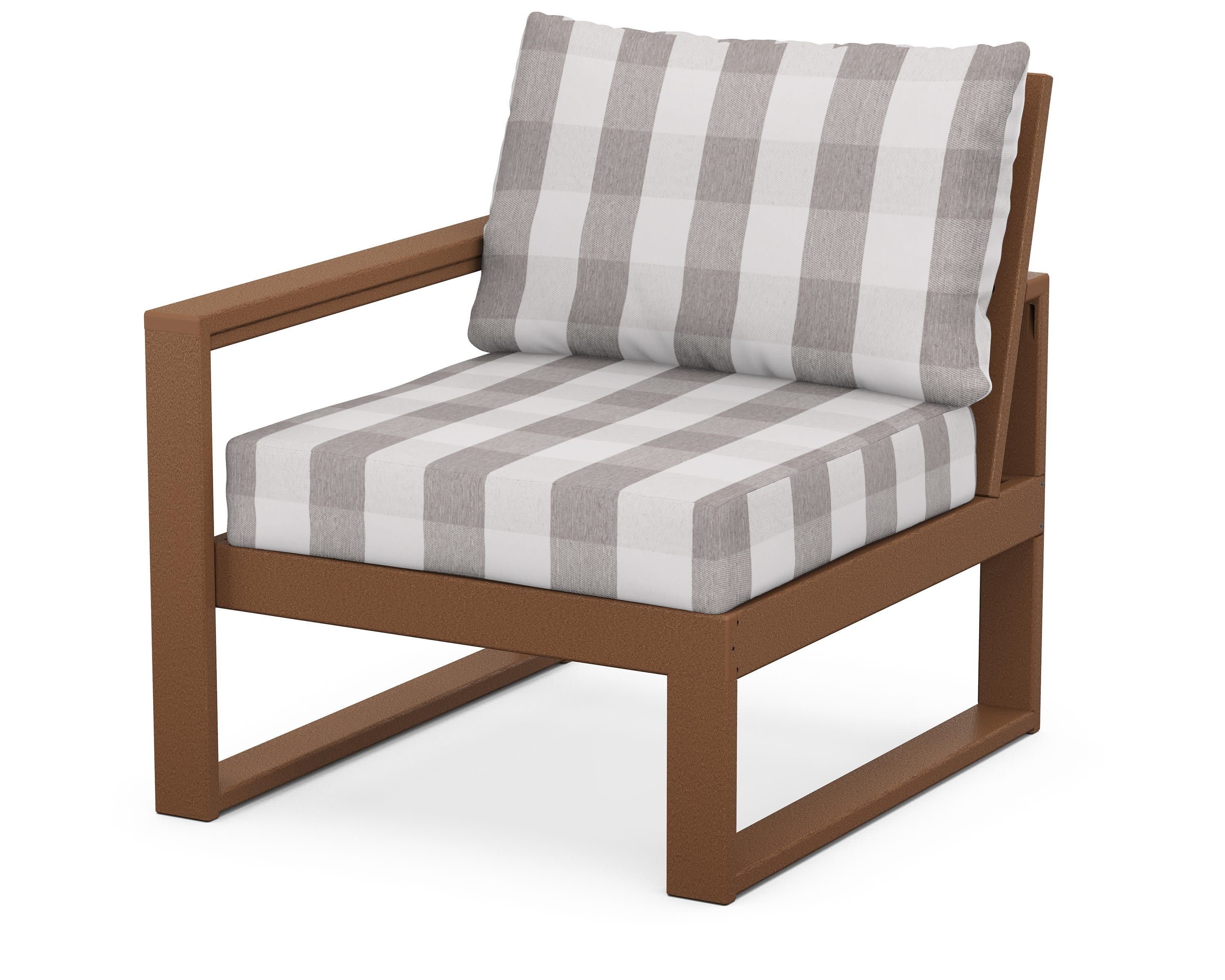 EDGE Modular Left Arm Chair in Teak / Buffalo Plaid Grey Mist