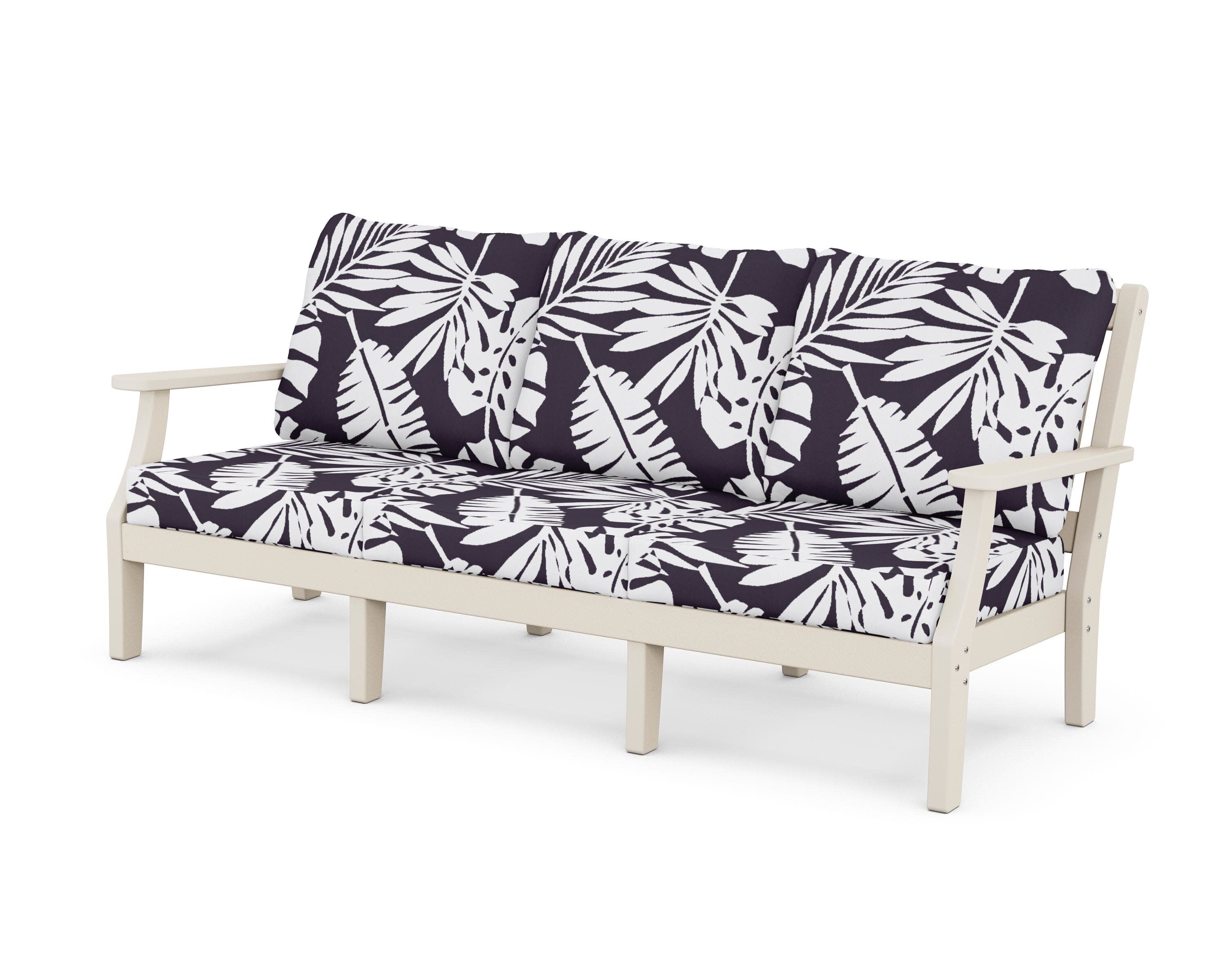Chinoiserie Deep Seating Sofa in Sand / Leaf Navy