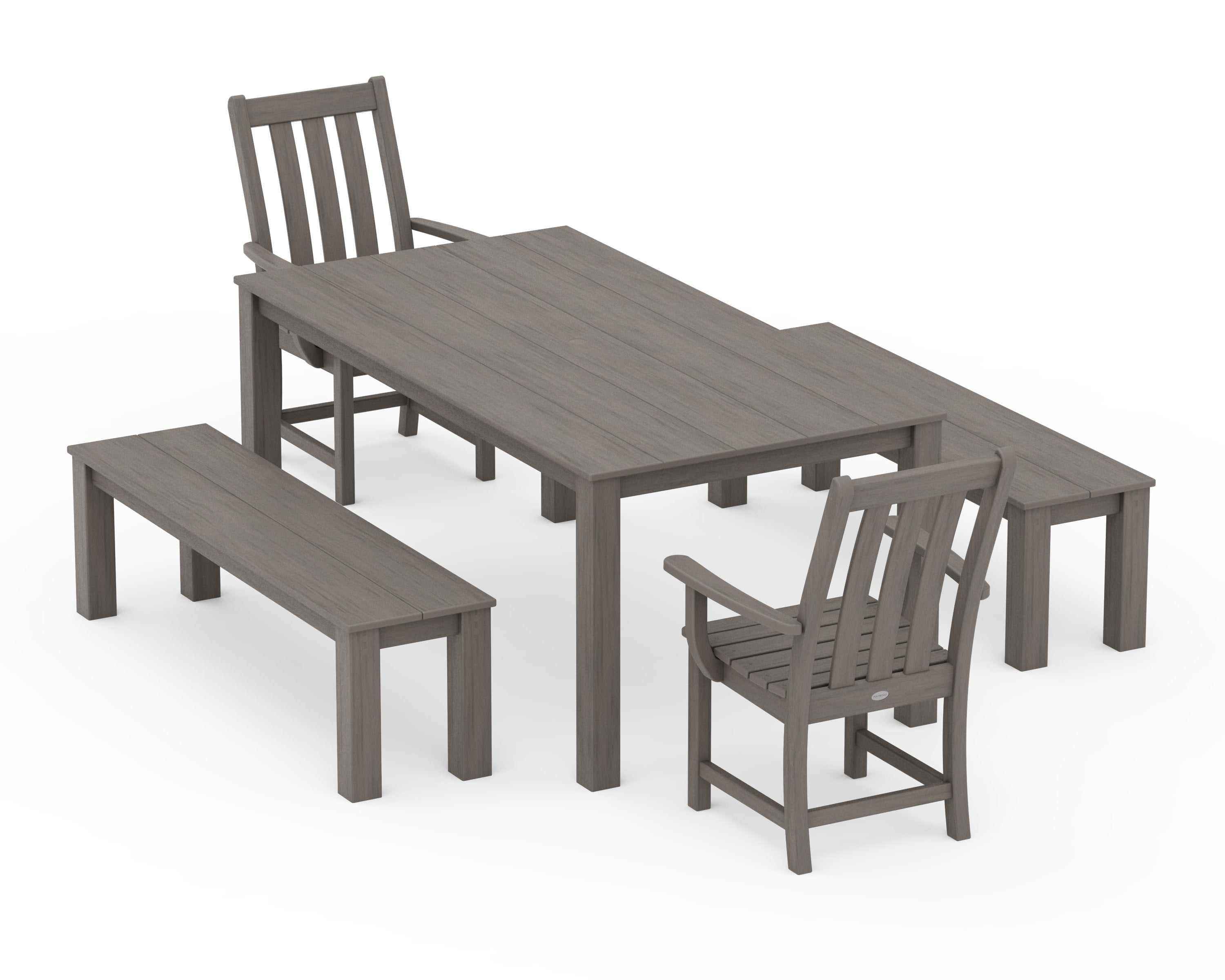 Vineyard 5-Piece Parsons Dining Set with Benches in Driftwood