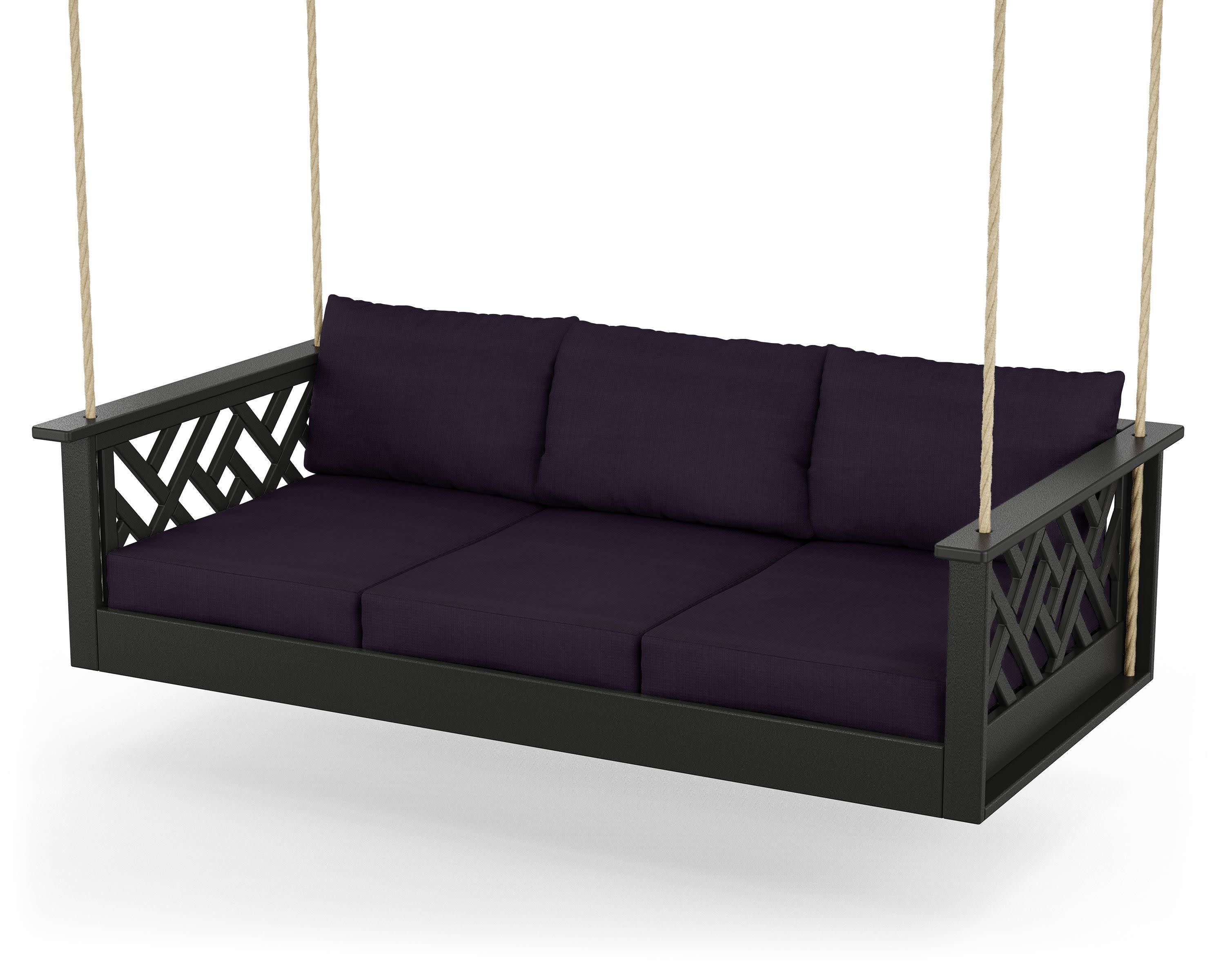 Chippendale Daybed Swing in Black / Navy Linen
