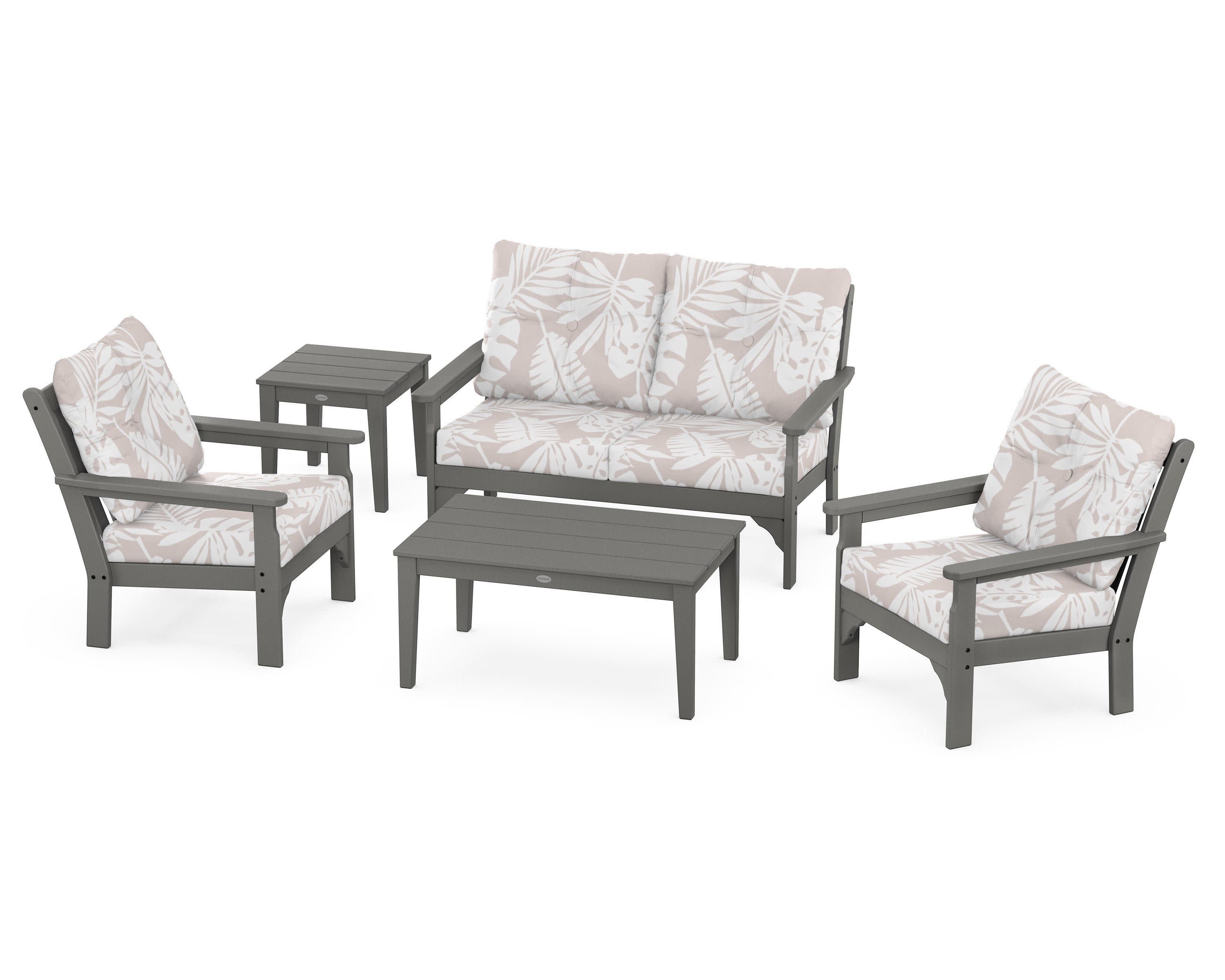 Vineyard 5-Piece Deep Seating Set in Slate Grey / Leaf Dune Burlap