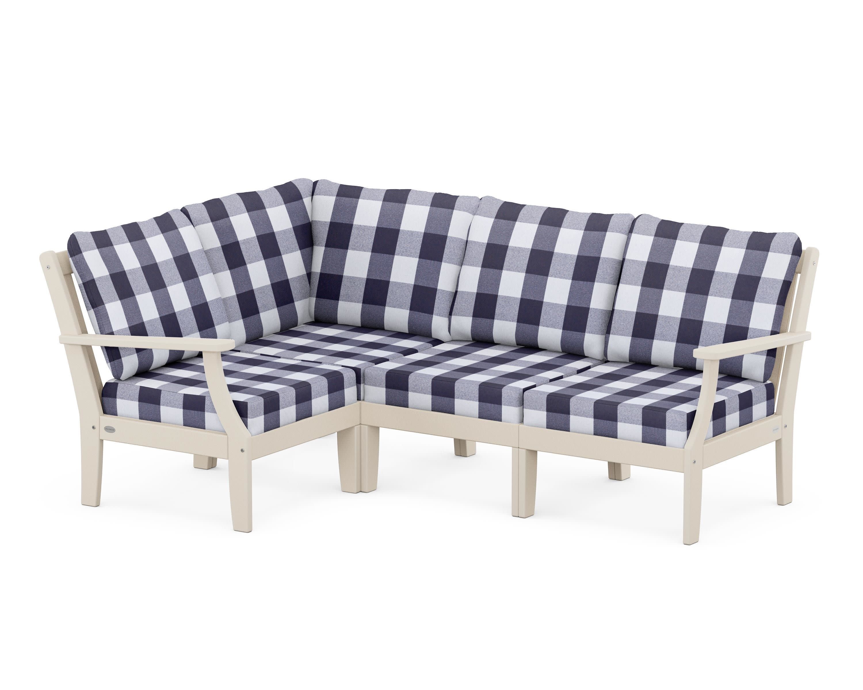 Braxton Modular 4-Piece Deep Seating Set in Sand / Buffalo Plaid Navy