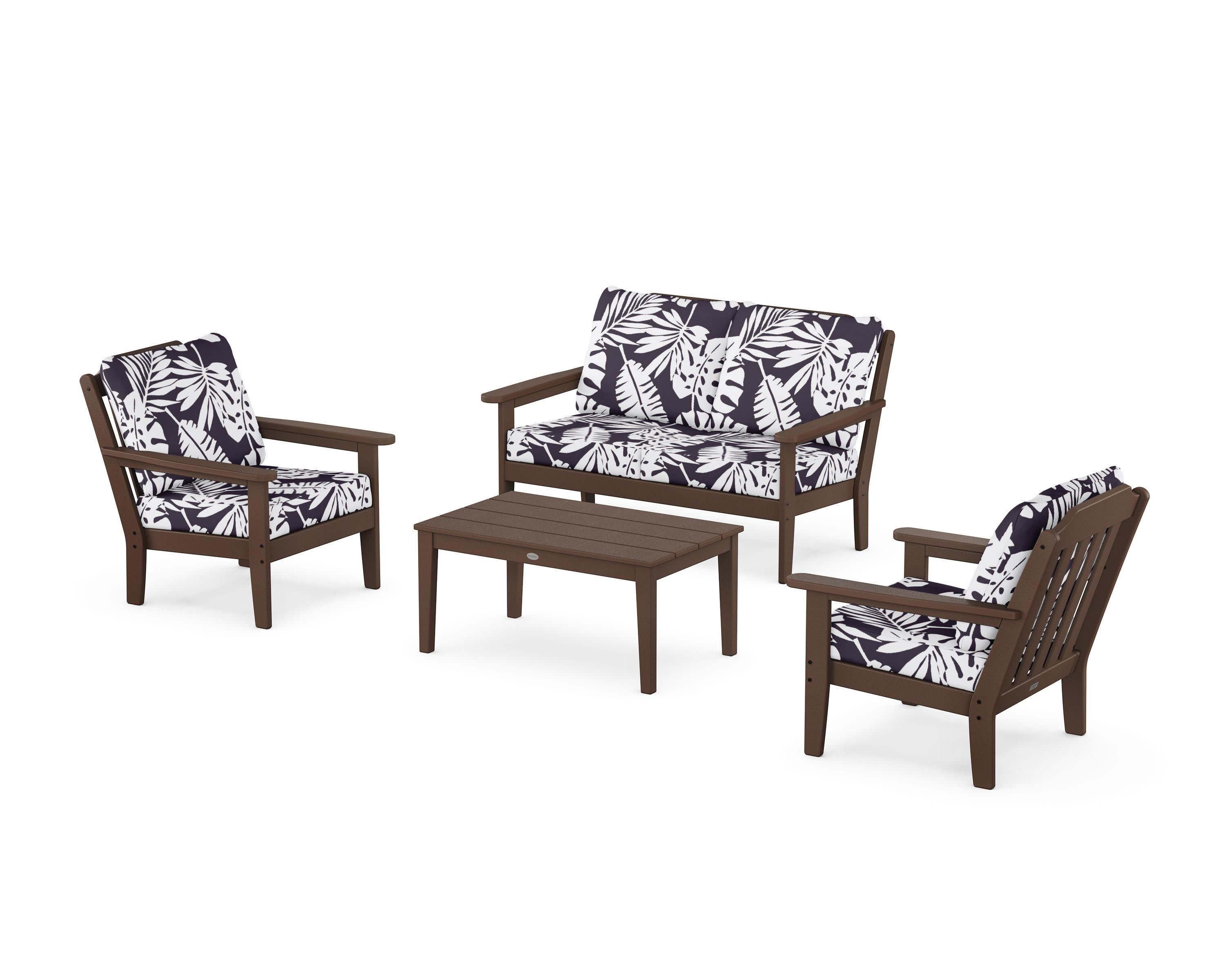 Cottage 4-Piece Deep Seating Set with Loveseat in Mahogany / Leaf Navy