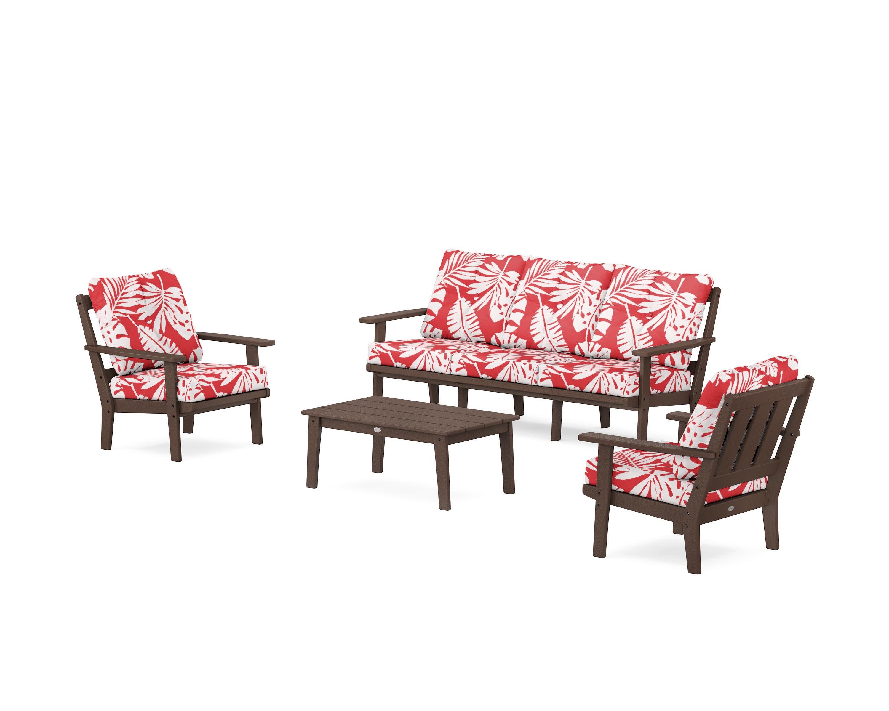 Oxford 4-Piece Deep Seating Set with Sofa in Mahogany / Leaf Crimson
