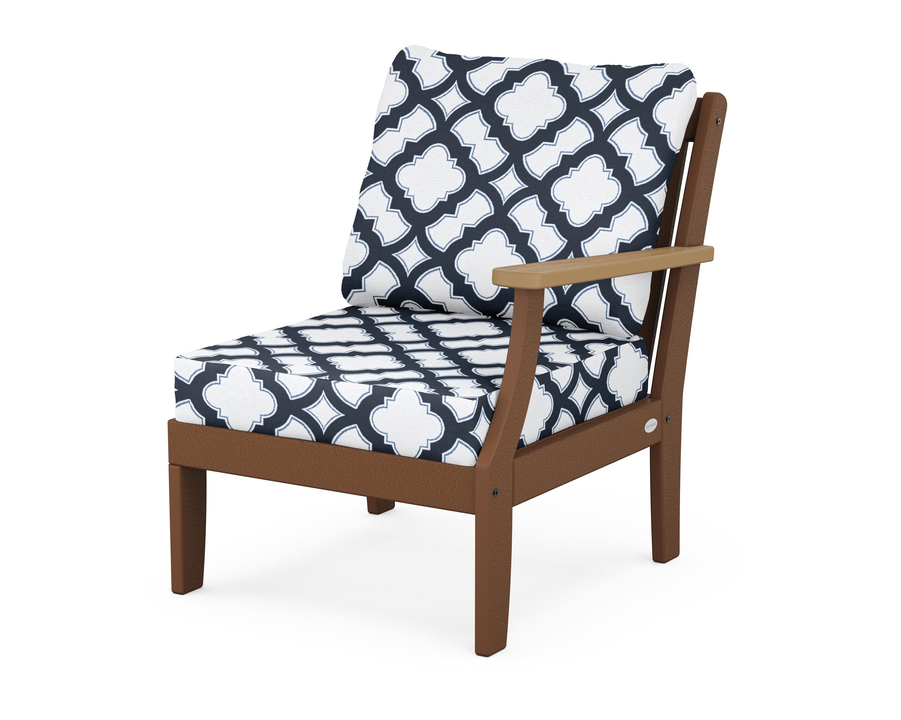 Braxton Modular Right Arm Chair in Teak / Natural / Trellis Marine Indigo