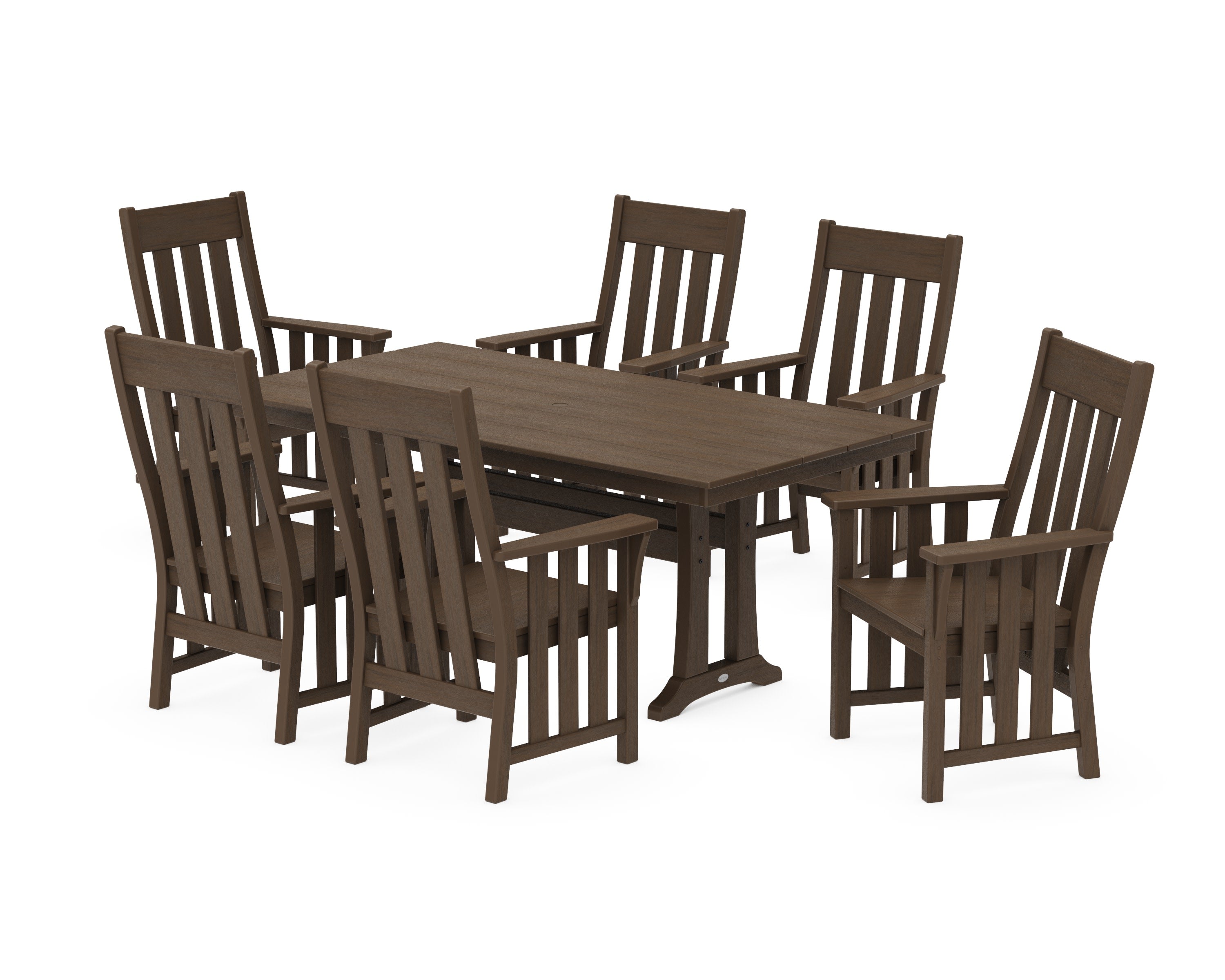 Acadia Arm Chair 7-Piece Farmhouse Dining Set with Trestle Legs in Kona