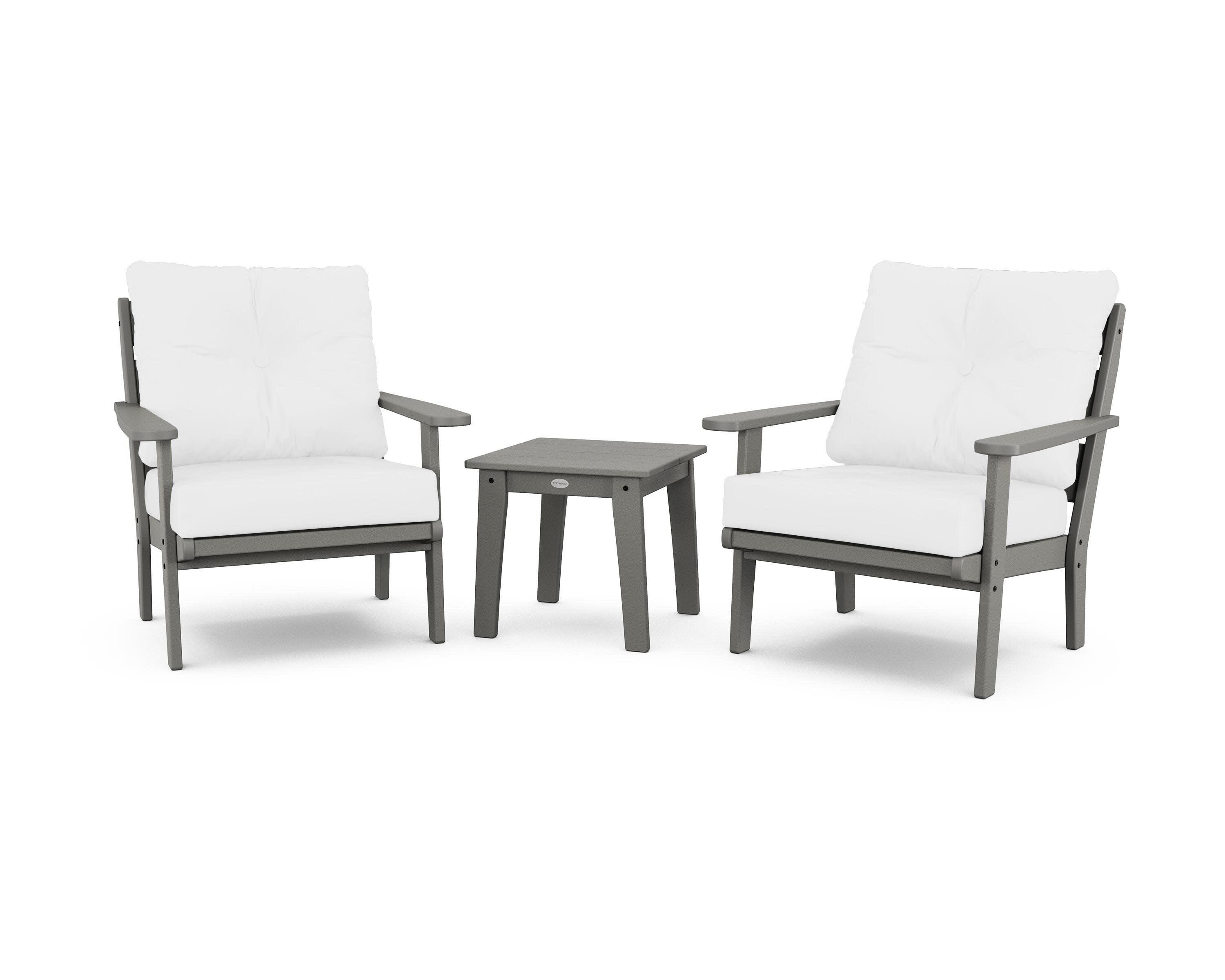 Lakeside 3-Piece Deep Seating Chair Set in Slate Grey / Natural