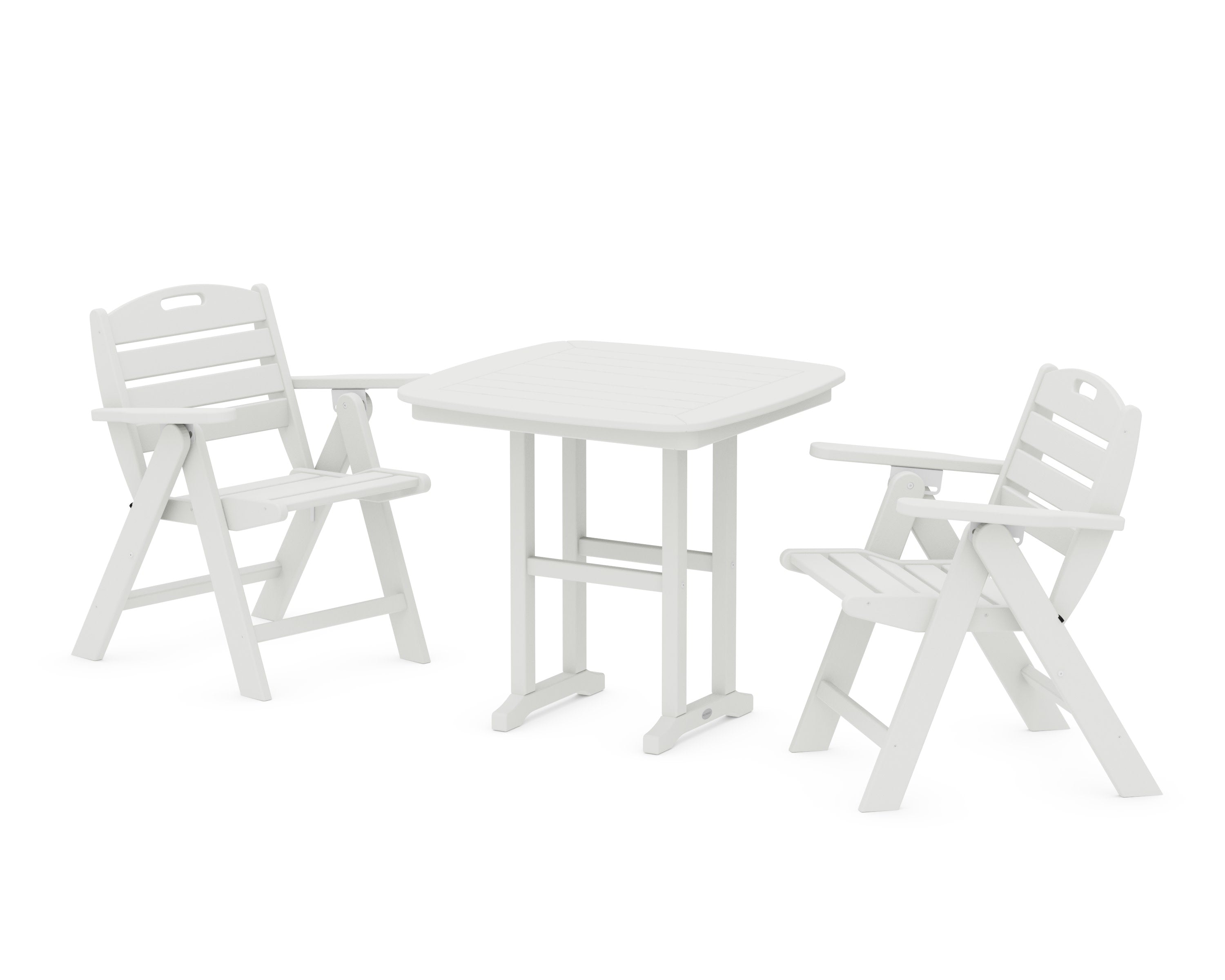 Nautical Folding Lowback Chair 3-Piece Dining Set in Vintage White