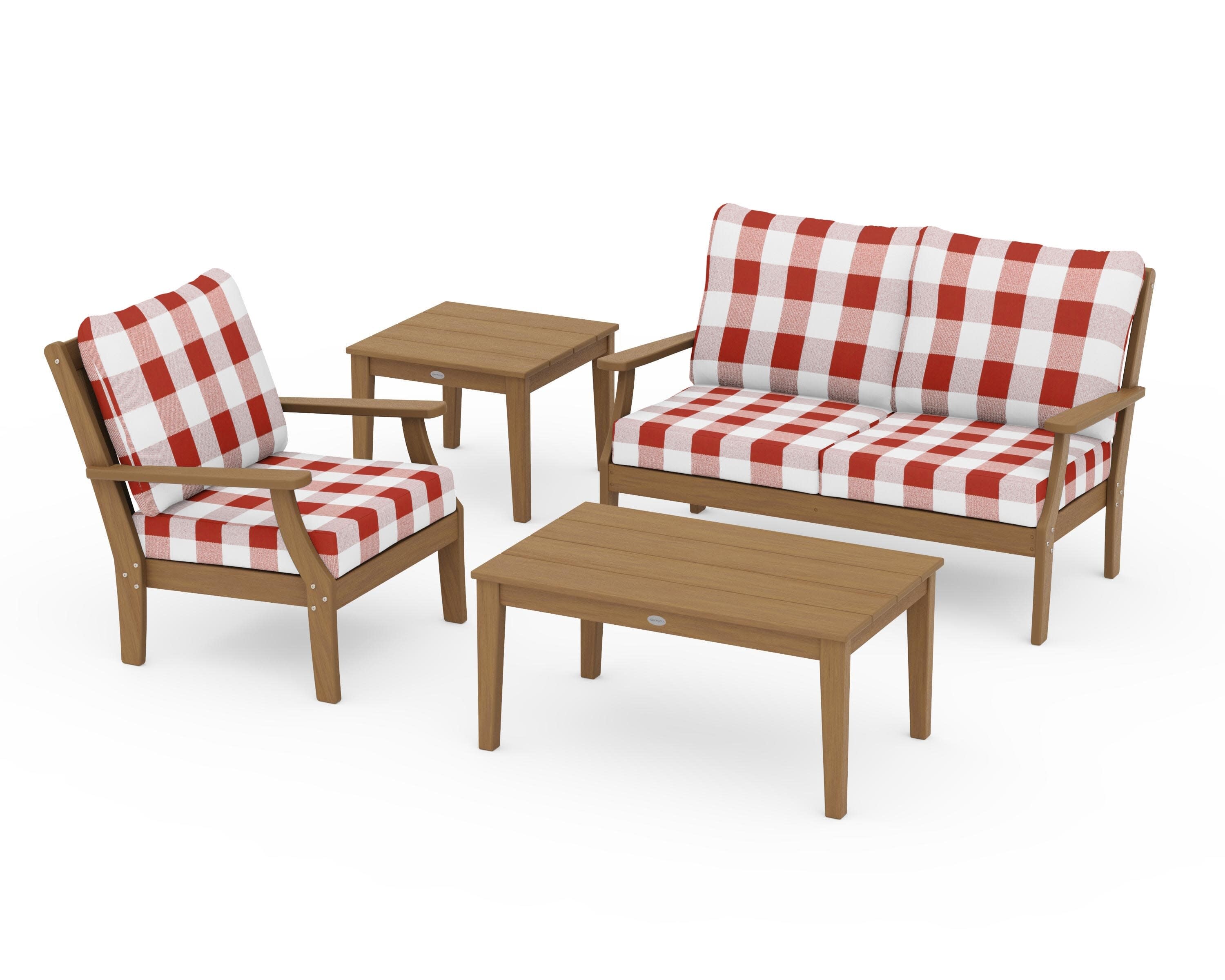 Braxton 4-Piece Deep Seating Set in Natural / Buffalo Plaid Crimson