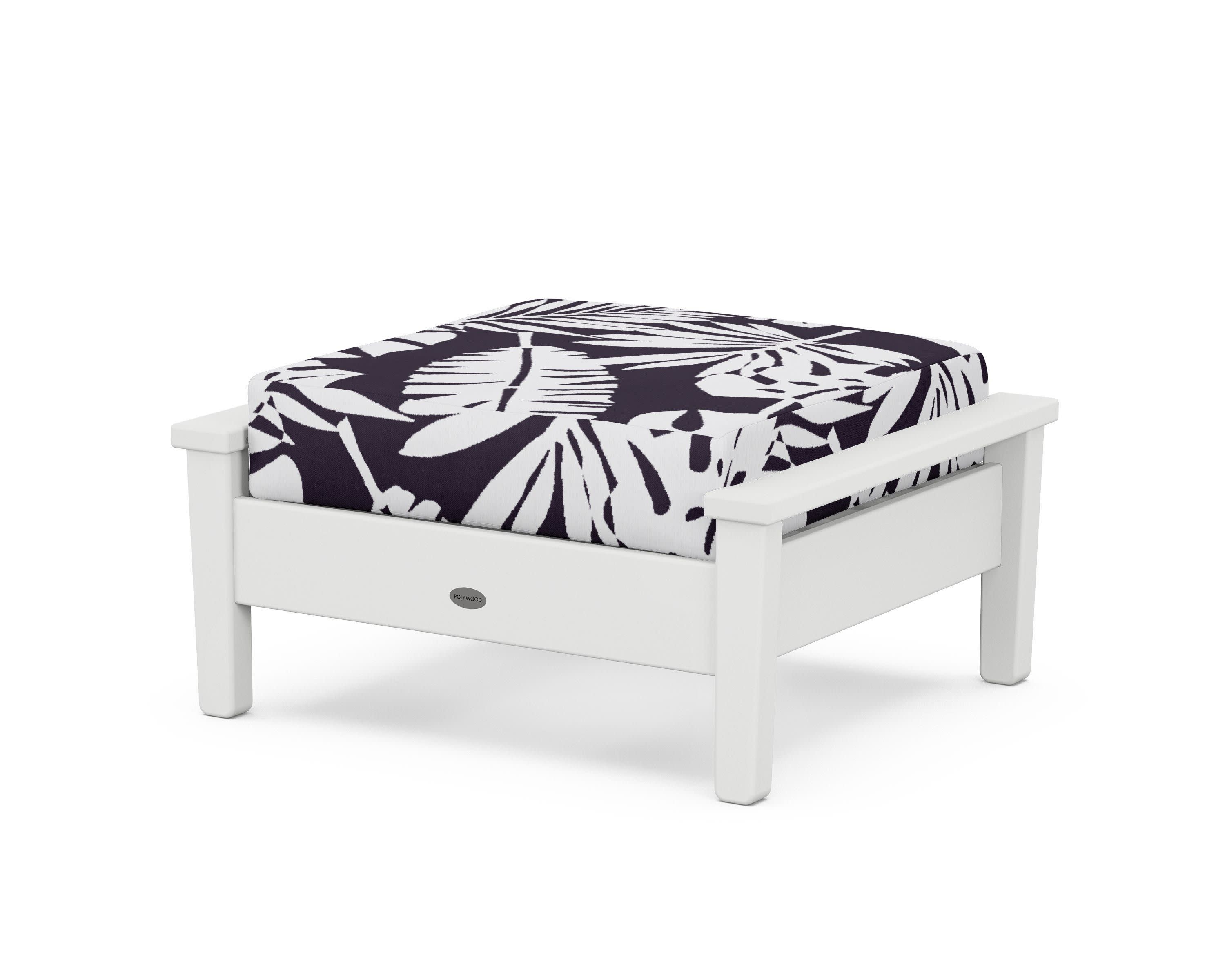 Prescott Deep Seating Ottoman in White / Leaf Navy