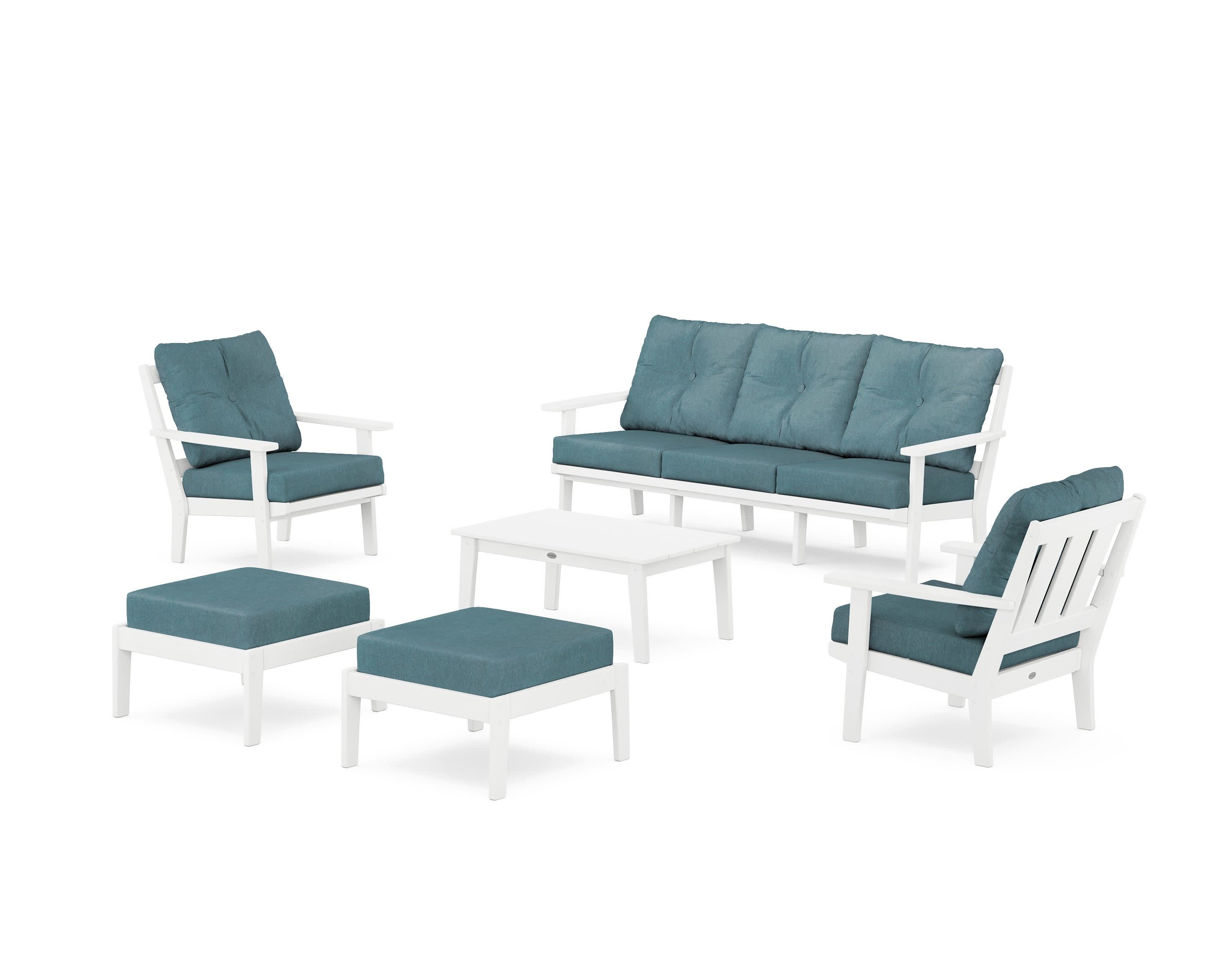 Oxford 6-Piece Lounge Sofa Set in White / Ocean Teal