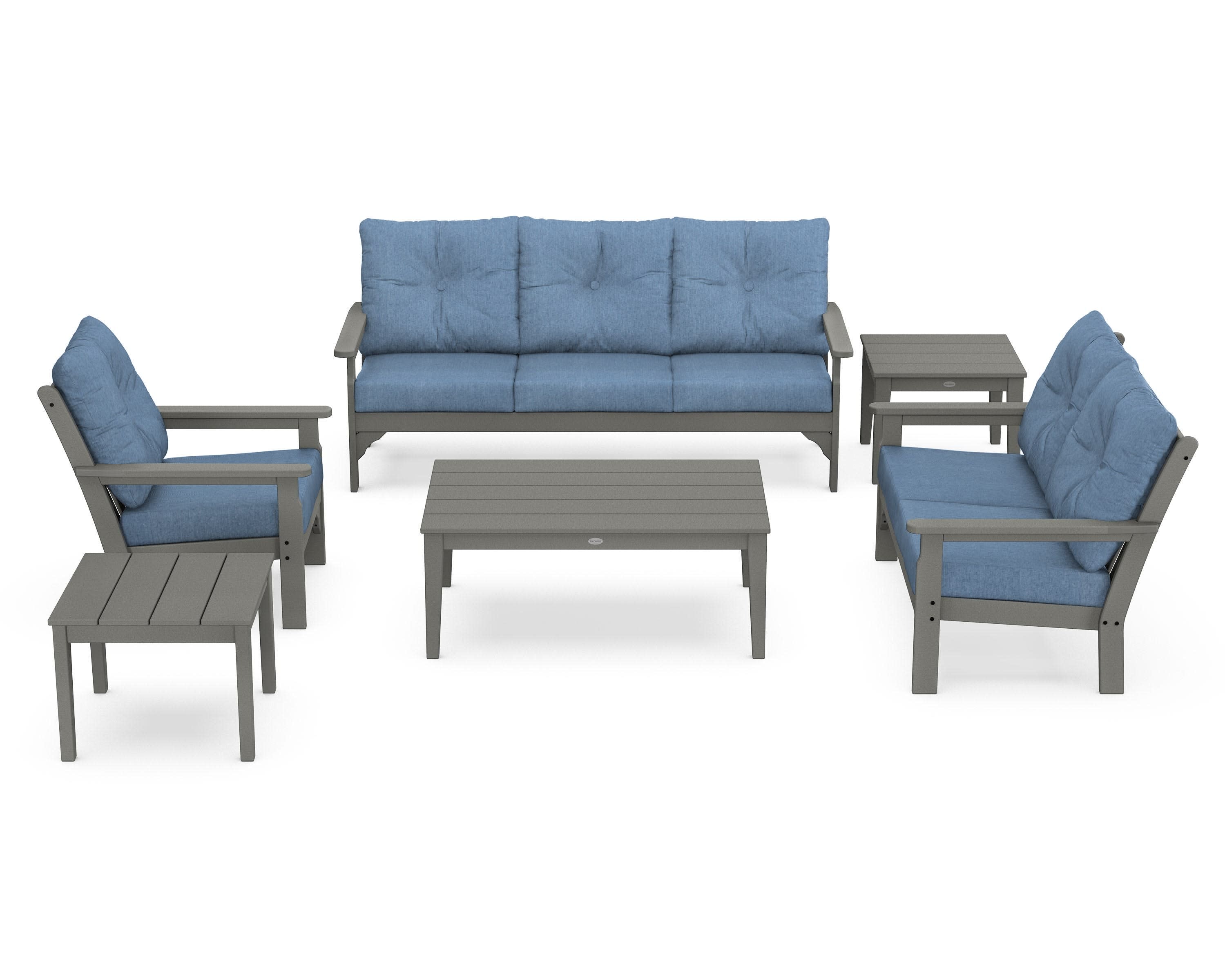 Vineyard 6-Piece Deep Seating Set in Slate Grey / Sky Blue