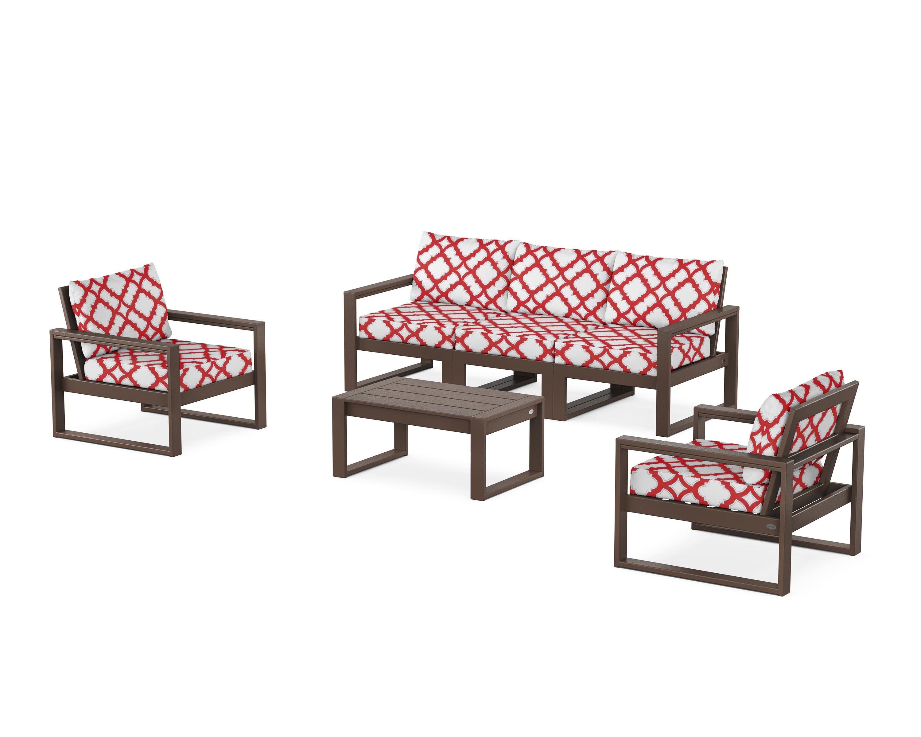 EDGE Sectional 4-Piece Deep Seating Set with Sofa in Mahogany / Trellis Crimson