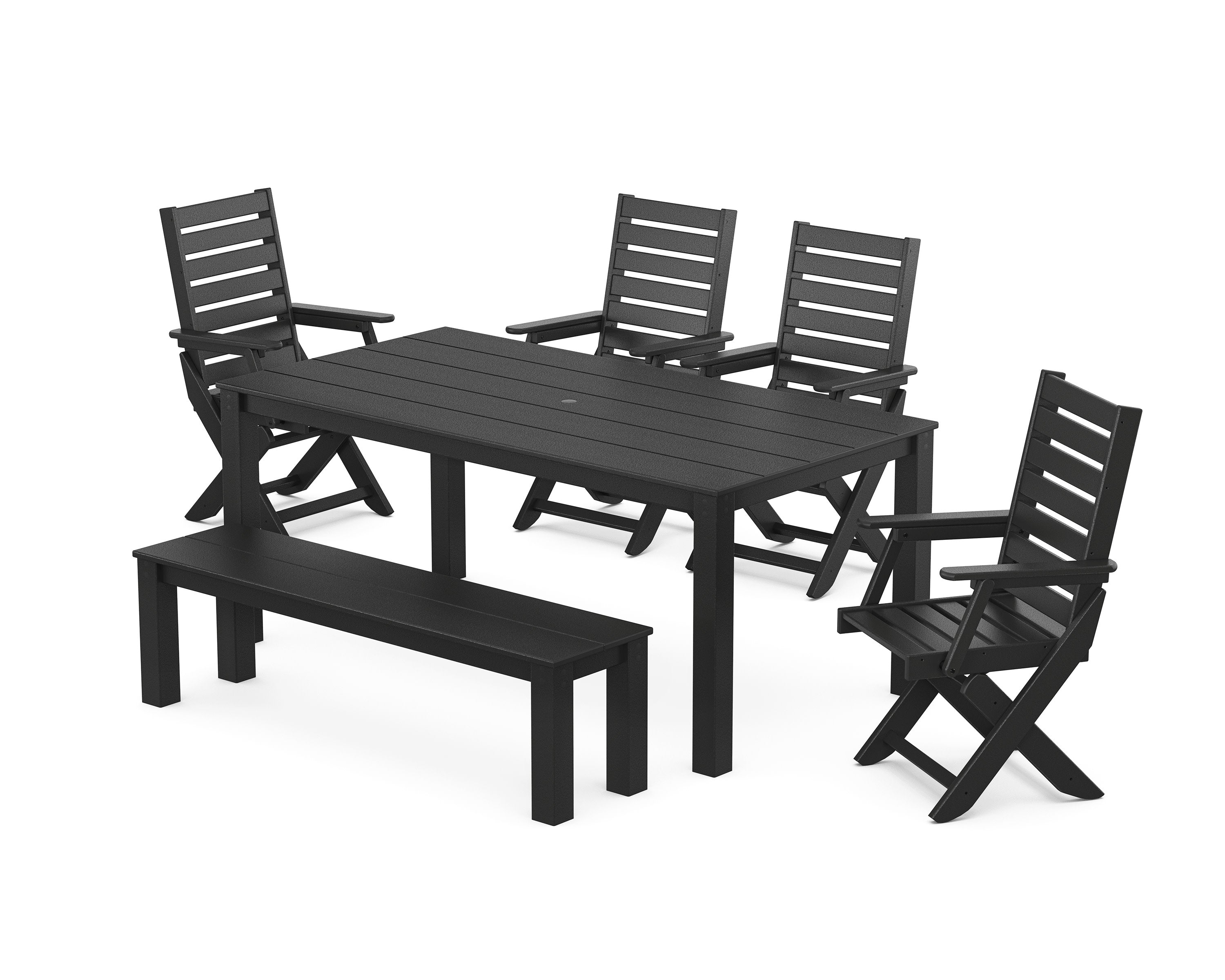 Captain Folding Chair 6-Piece Parsons Dining Set with Bench in Black