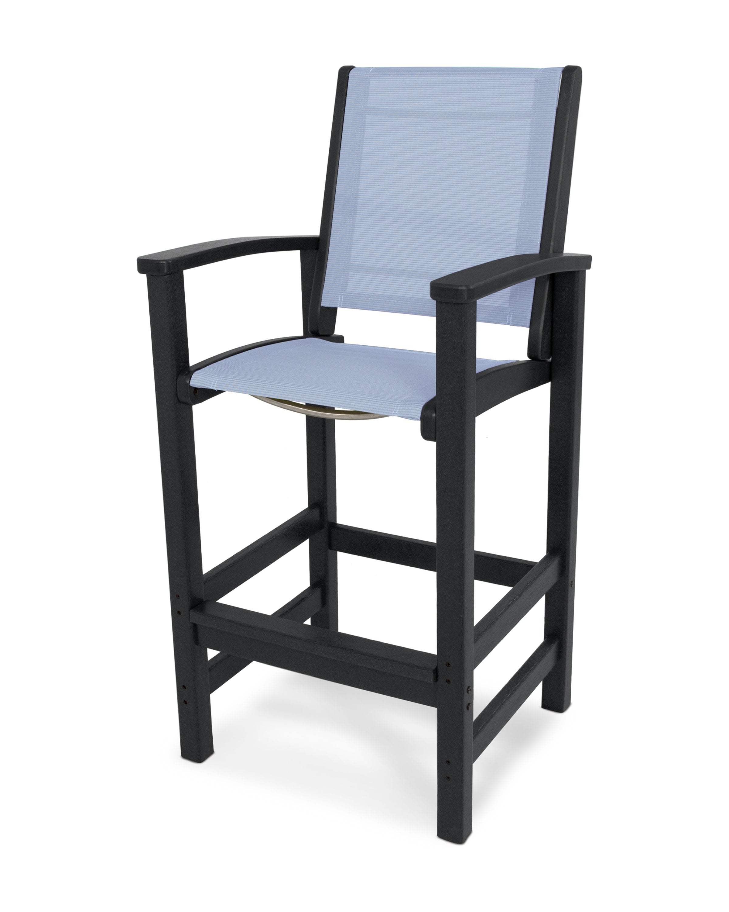 Coastal Bar Chair in Black / Poolside Sling