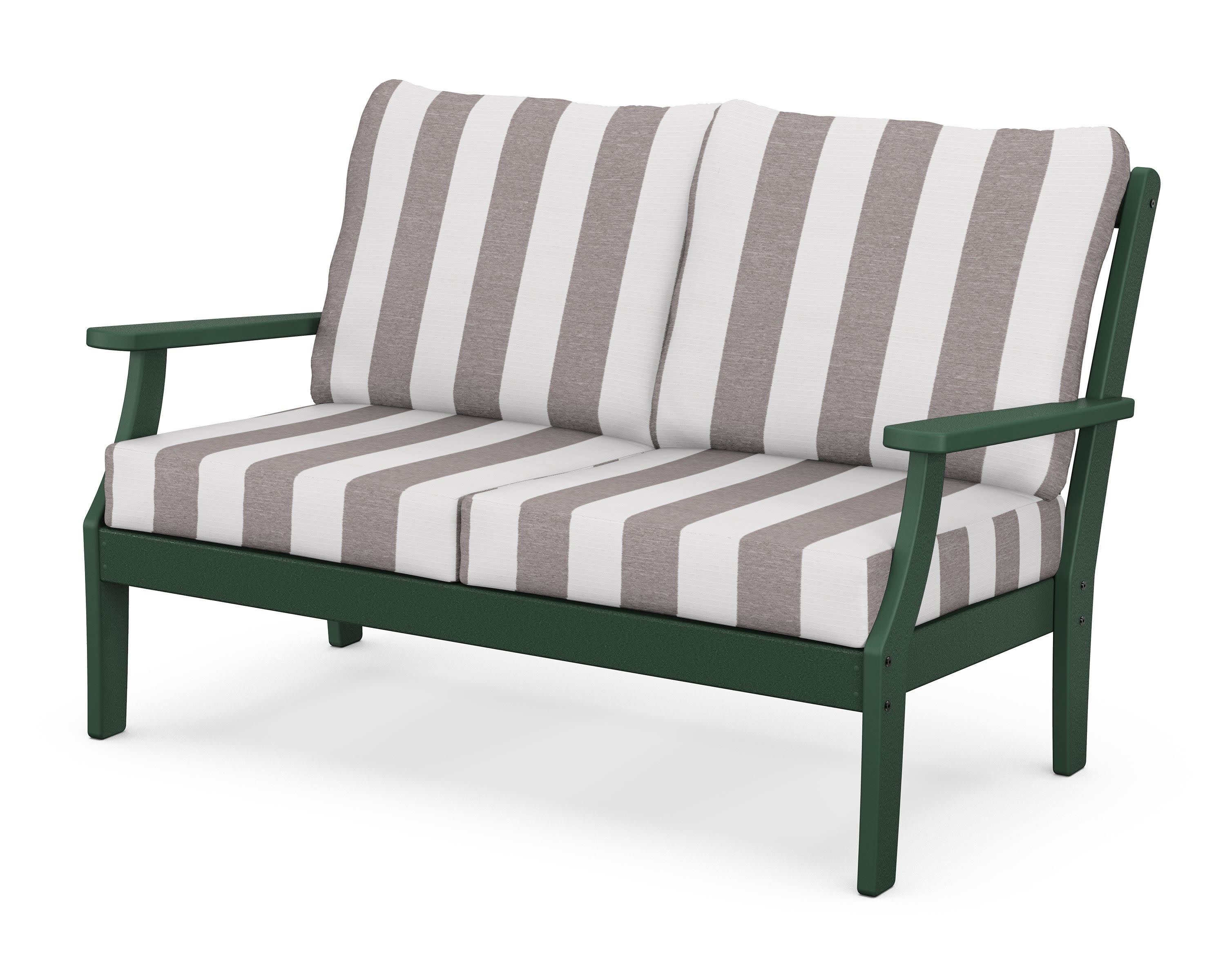 Braxton Deep Seating Loveseat in Green / Cabana Stripe Grey Mist