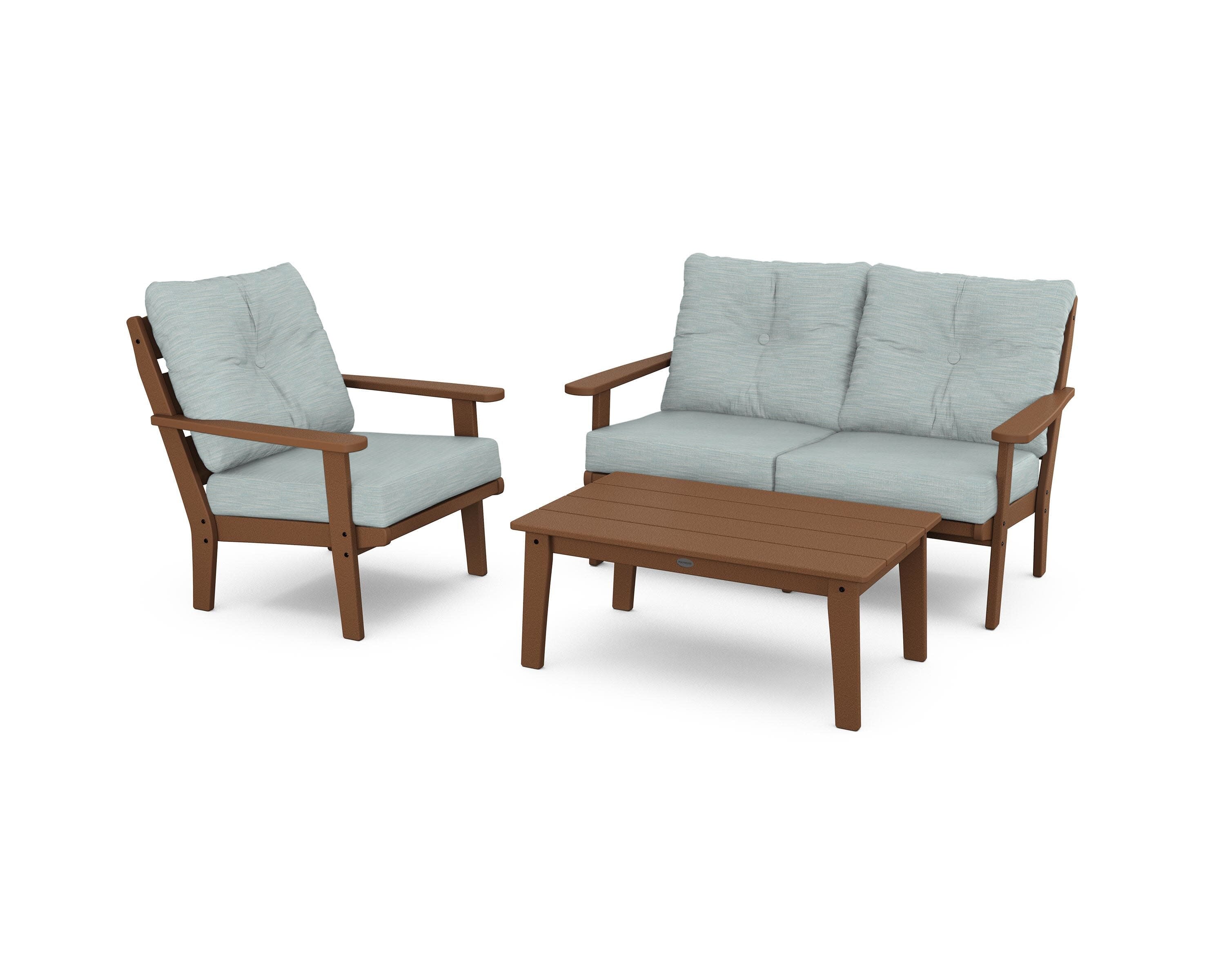 Lakeside 3-Piece Deep Seating Set in Teak / Soothe Mist