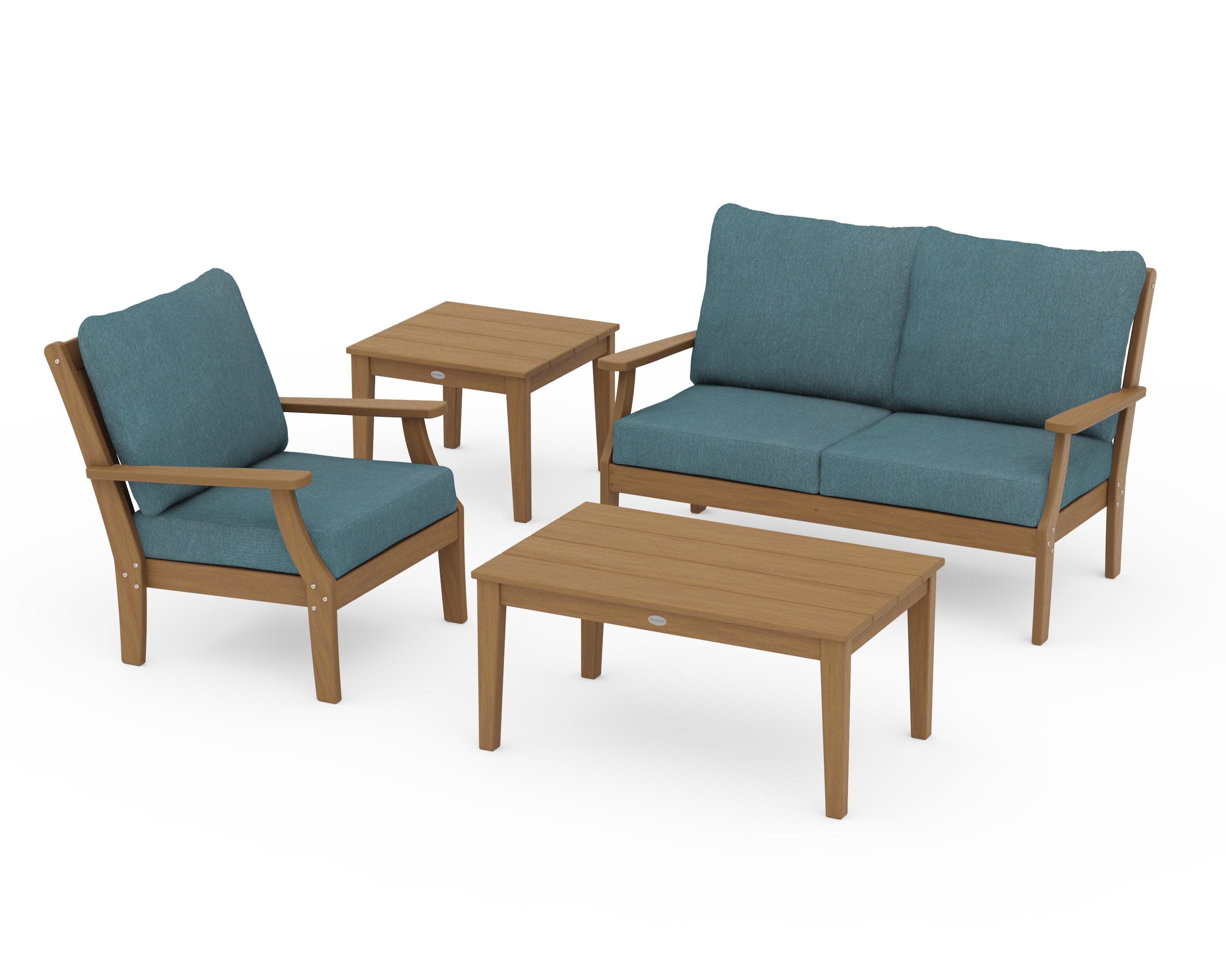 Braxton 4-Piece Deep Seating Set in Natural / Ocean Teal