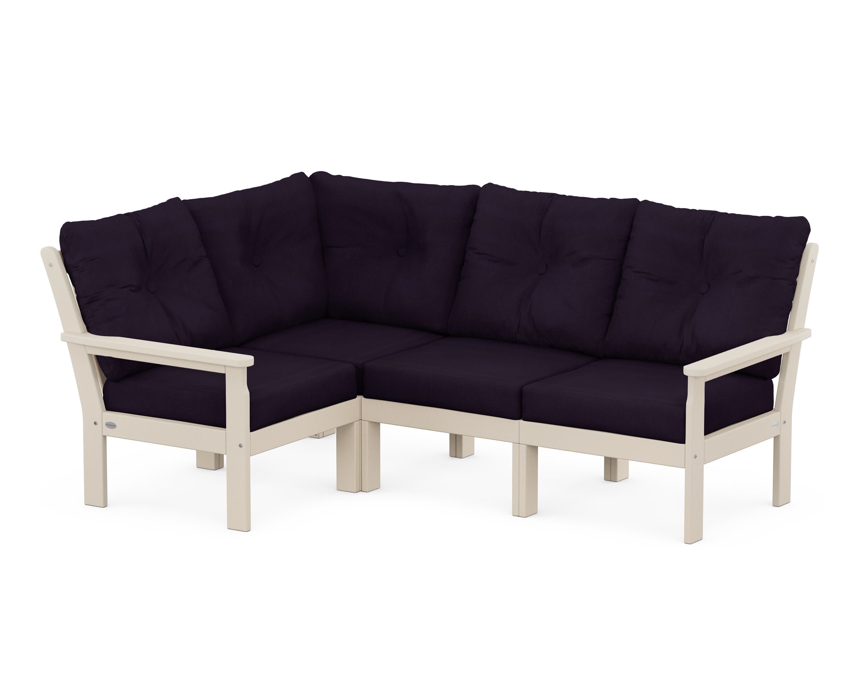 Vineyard 4-Piece Sectional in Sand / Navy Linen