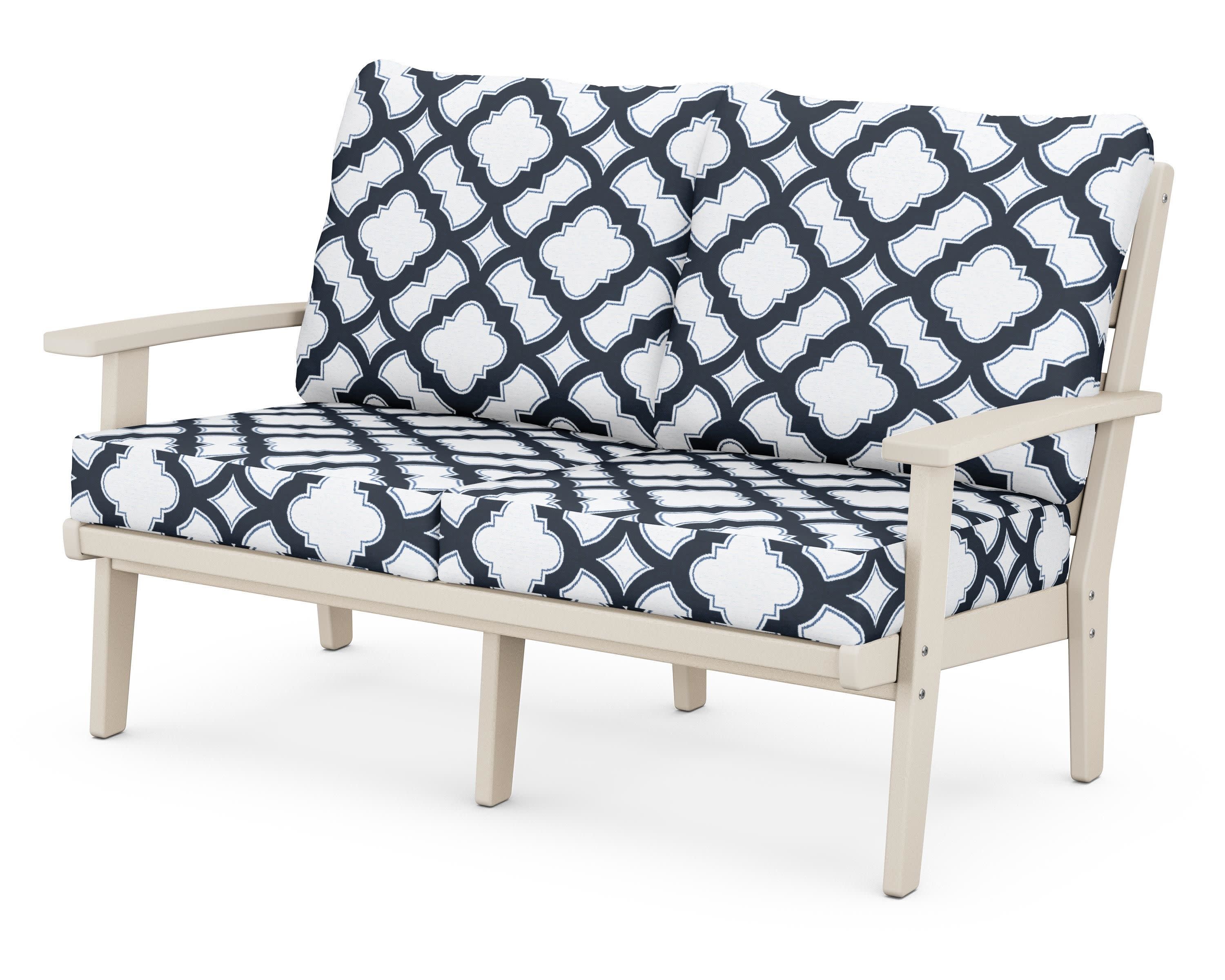 Grant Park Deep Seating Loveseat in Sand / Trellis Marine Indigo