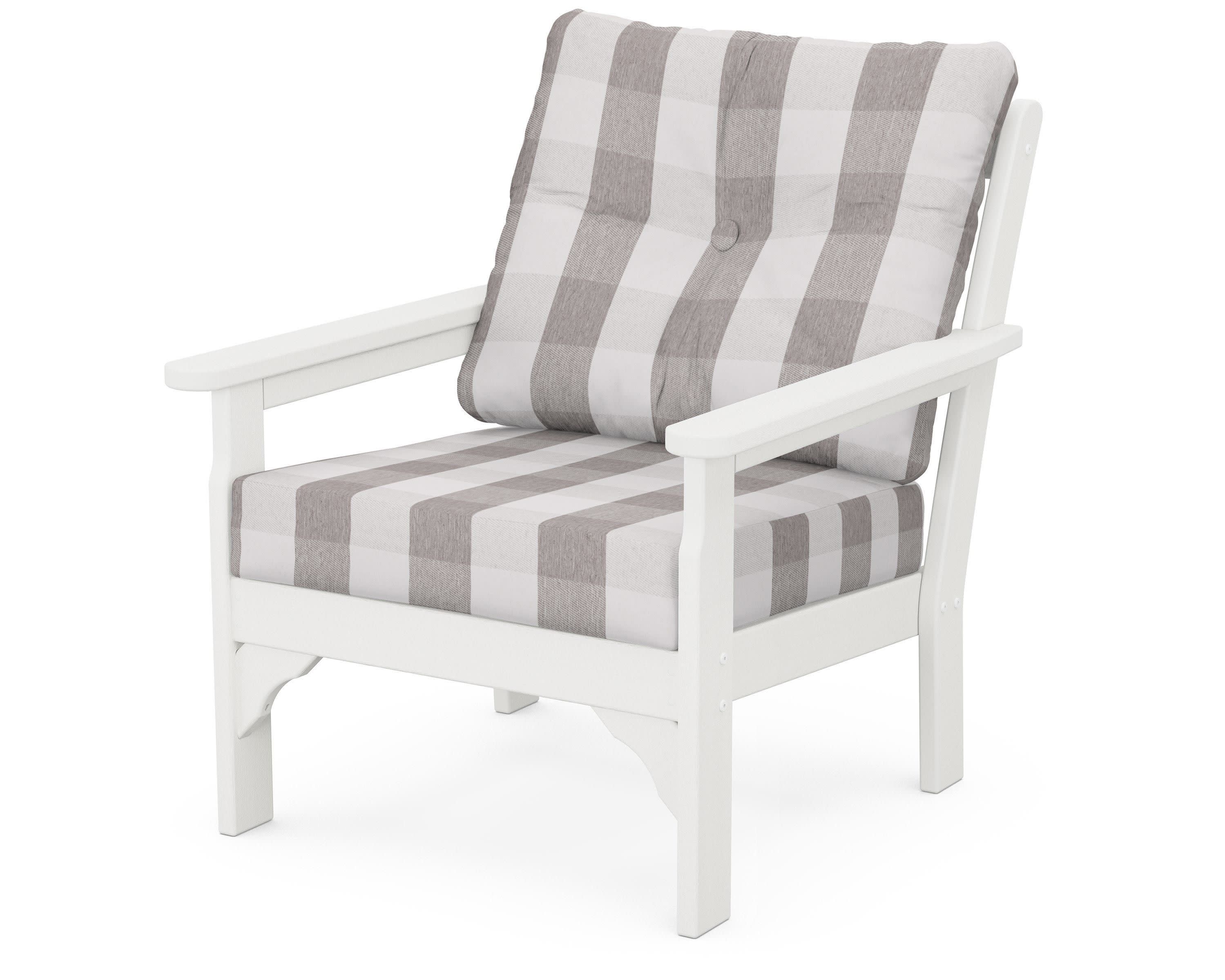 Vineyard Deep Seating Chair in Vintage White / Buffalo Plaid Grey Mist