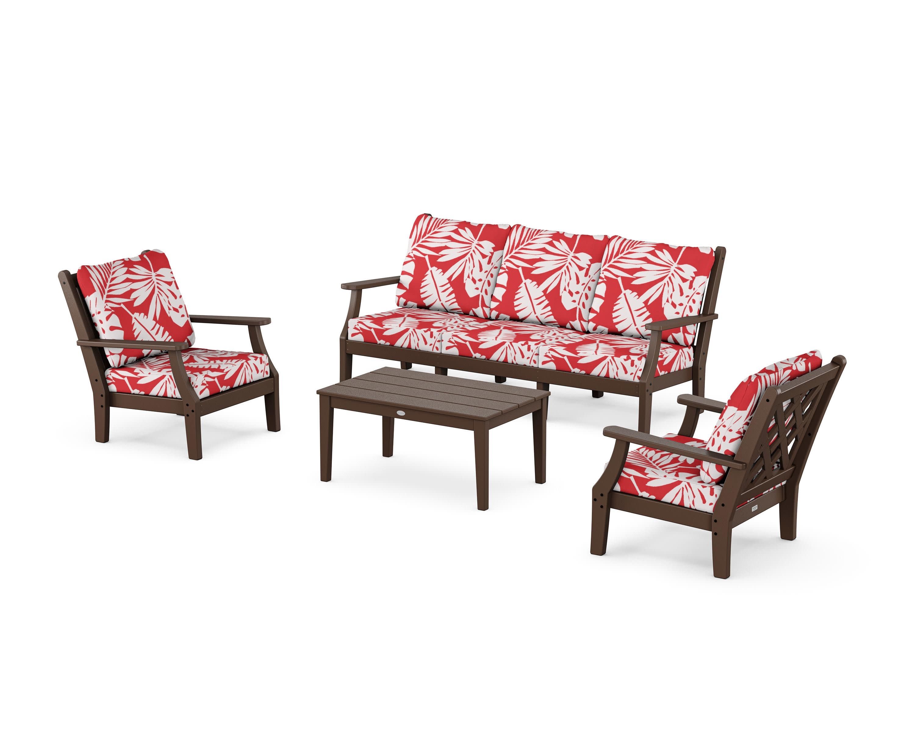 Wovendale 4-Piece Deep Seating Set with Sofa in Mahogany / Leaf Crimson
