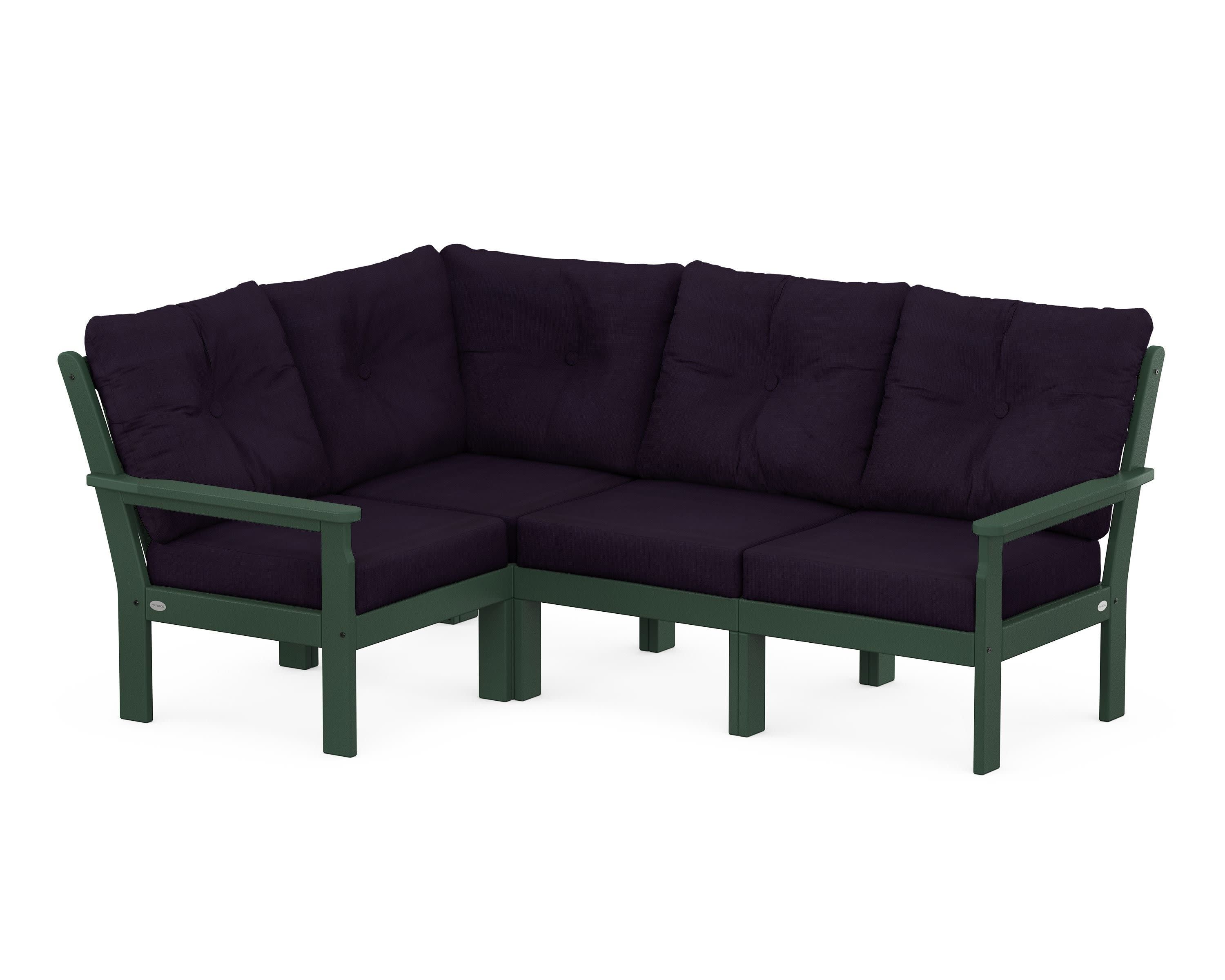 Vineyard 4-Piece Sectional in Green / Navy Linen
