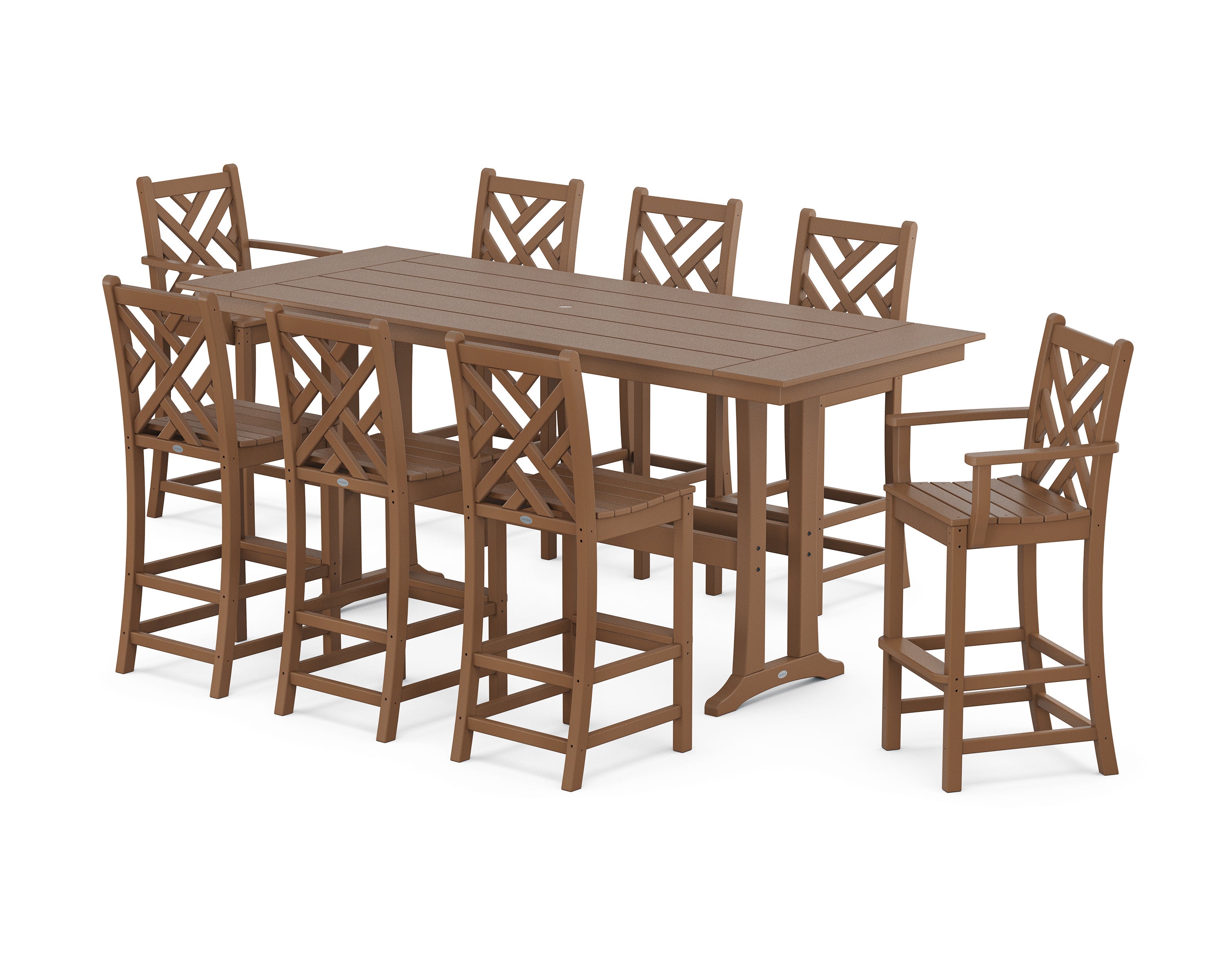 Chippendale 9-Piece Farmhouse Bar Set with Trestle Legs in Teak