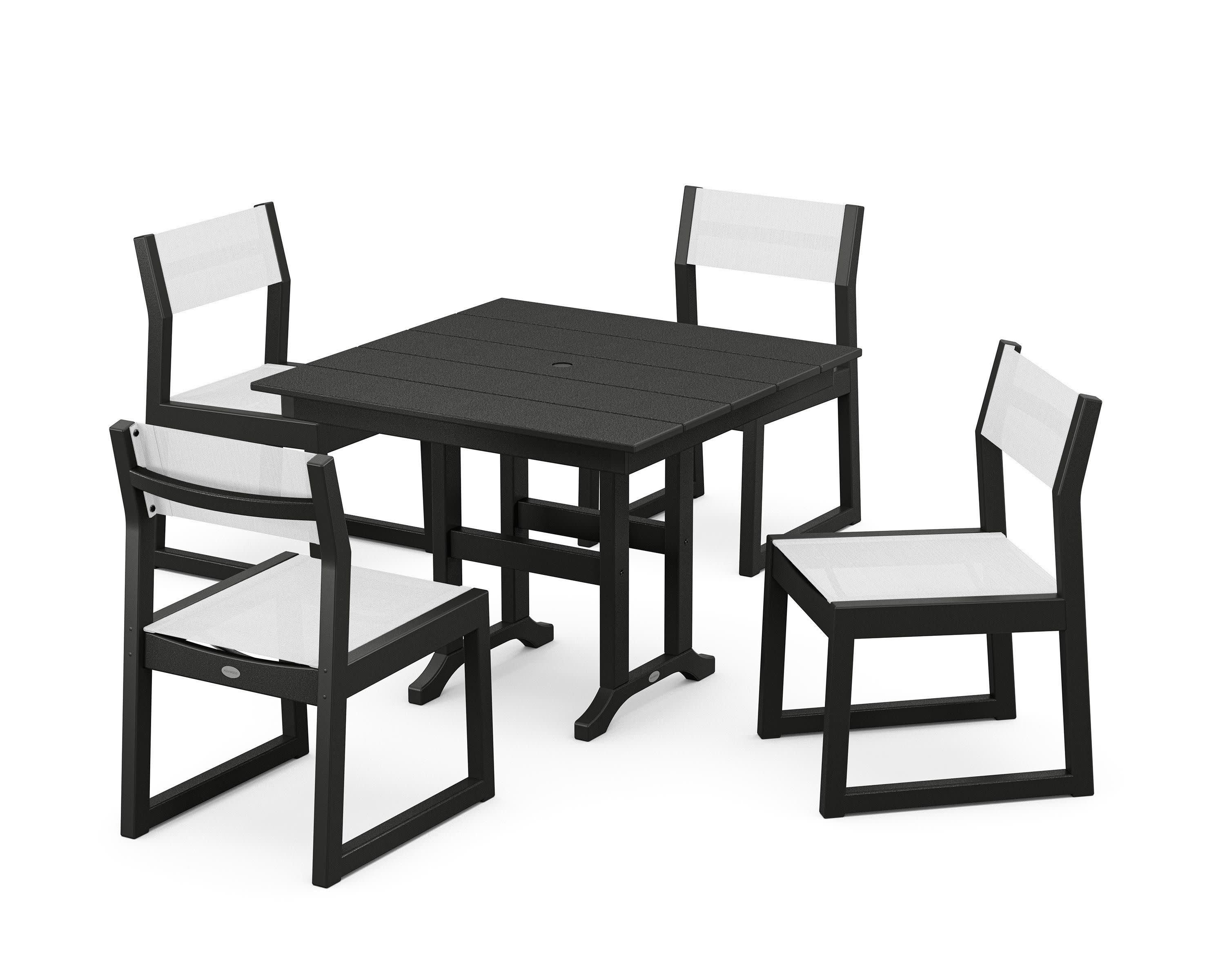 EDGE Sling Side Chair 5-Piece Farmhouse Dining Set in Black / White Sling