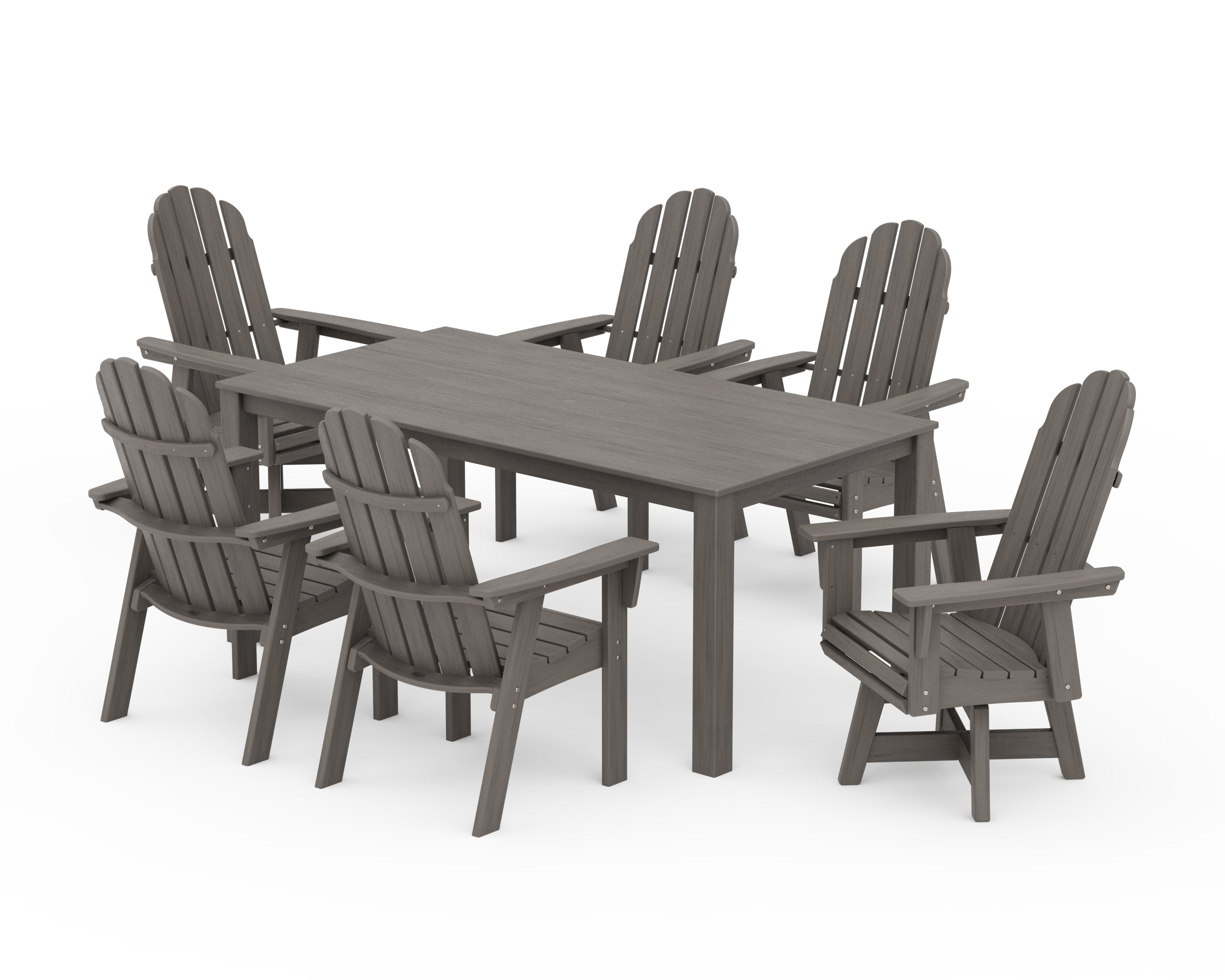 Vineyard Curveback Adirondack 7-Piece Parsons Swivel Dining Set in Driftwood