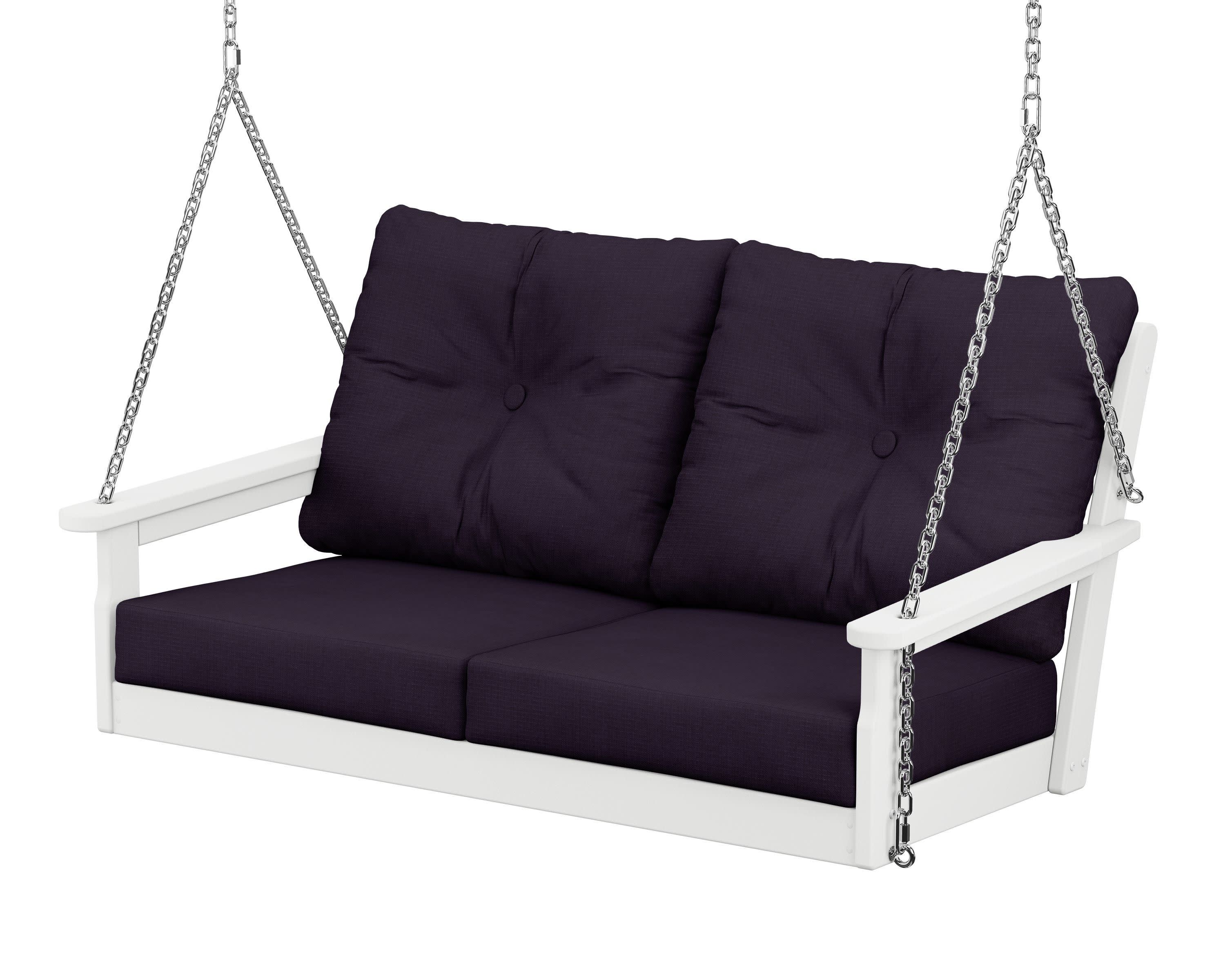 Vineyard Deep Seating Swing in White / Navy Linen