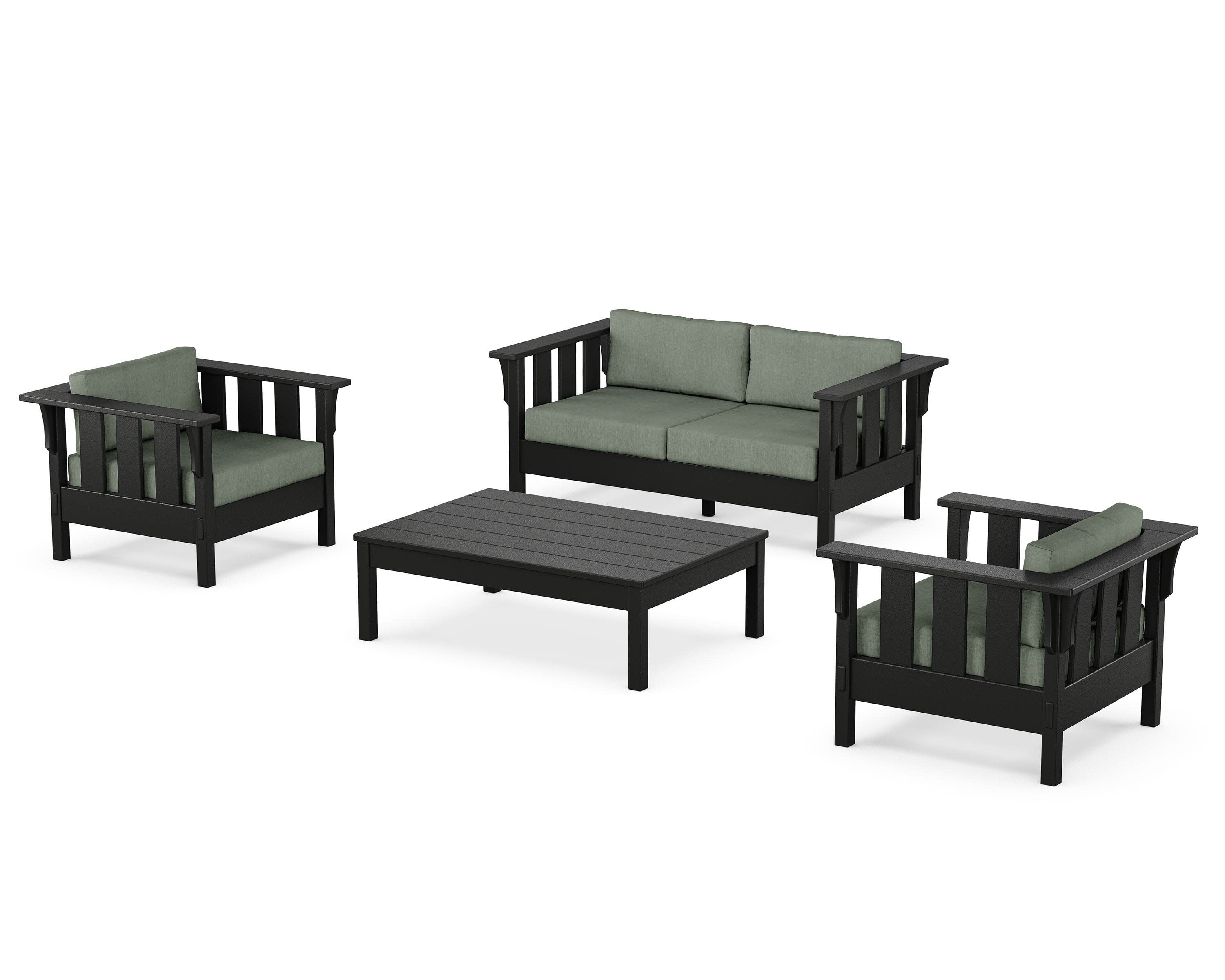 Acadia 4-Piece Deep Seating Set with Loveseat in Black / Cast Sage