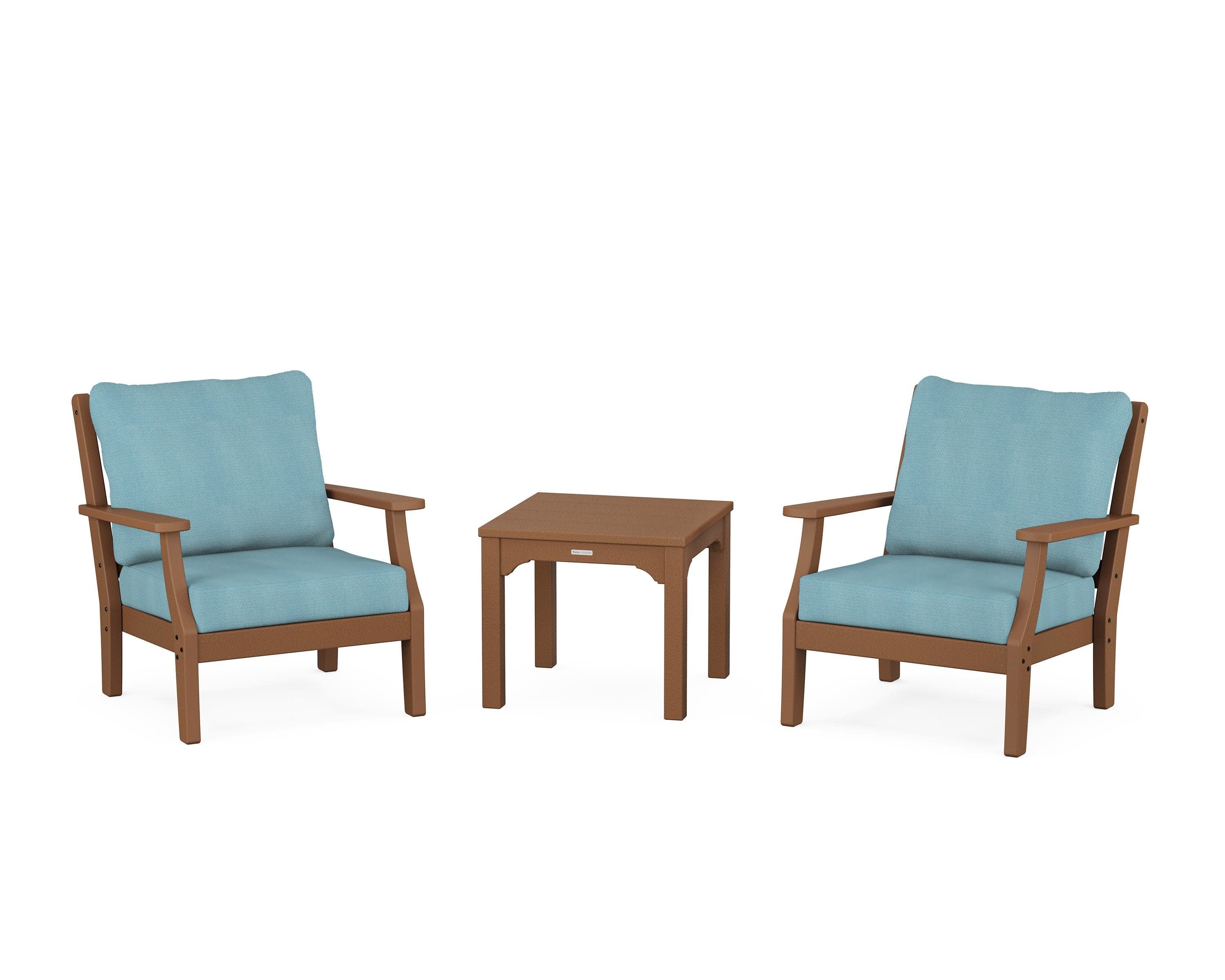 Chinoiserie 3-Piece Deep Seating Set in Teak / Lattice Sky Blue
