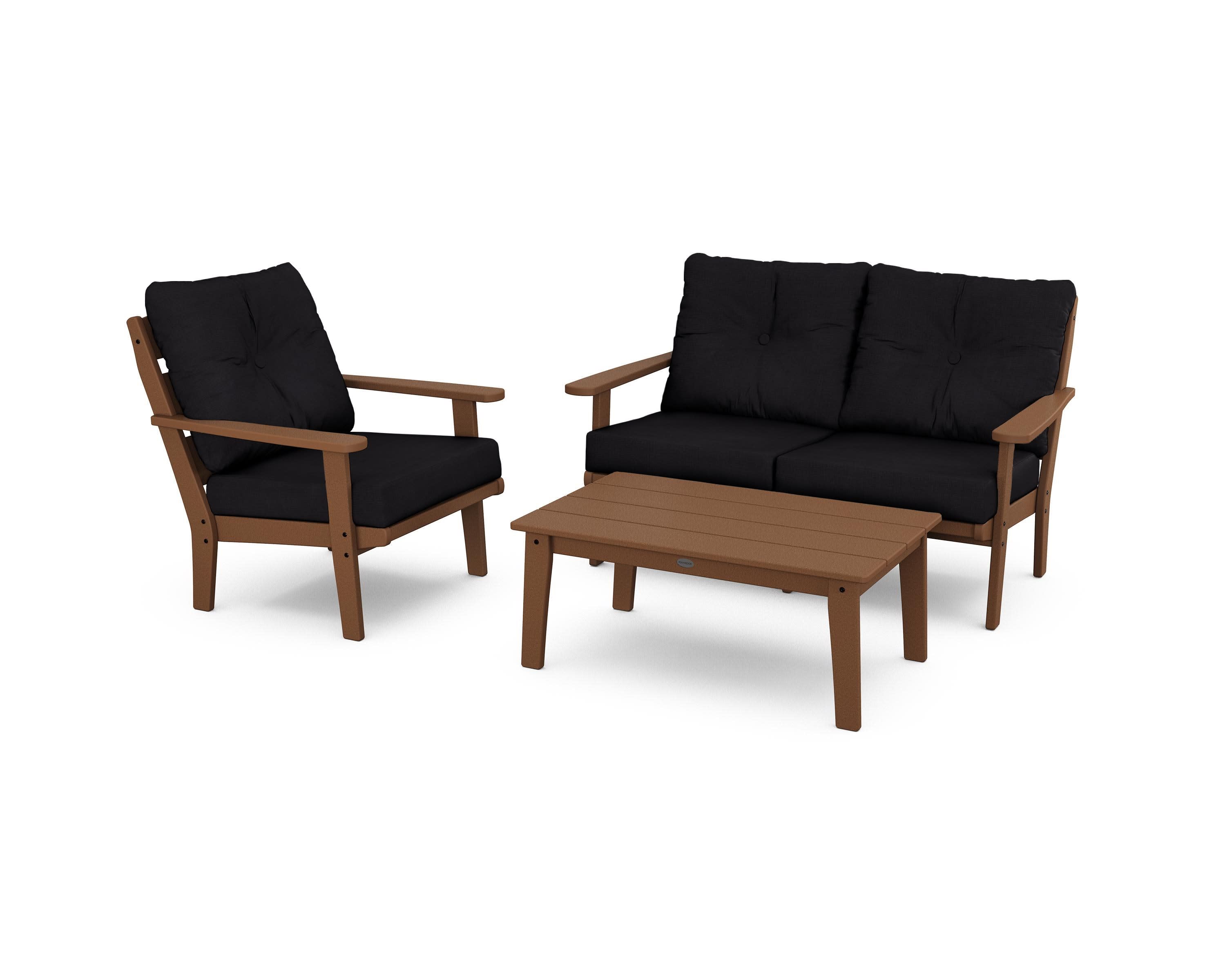 Lakeside 3-Piece Deep Seating Set in Teak / Midnight Linen