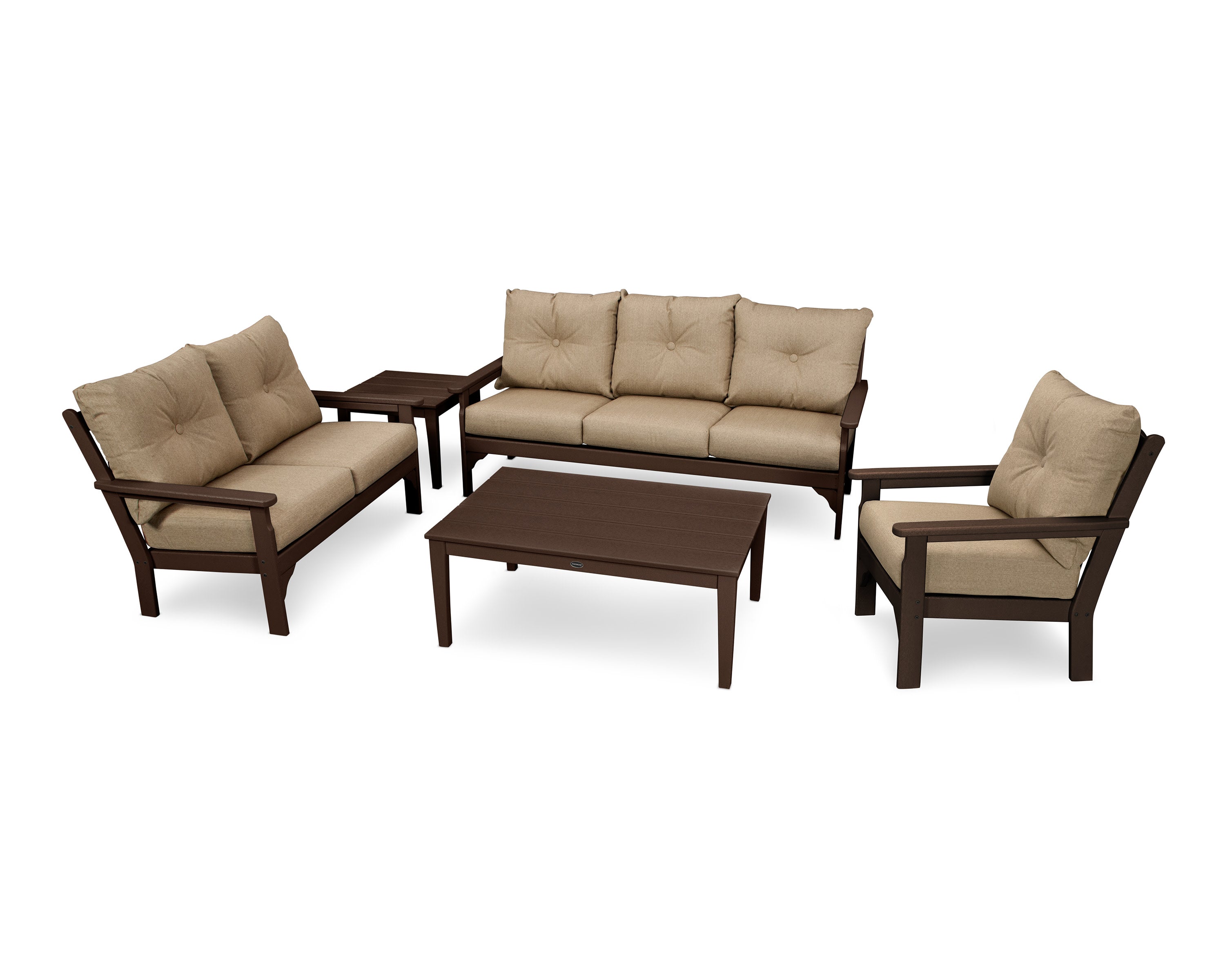 Vineyard 5 Piece Deep Seating Set in Mahogany / Sesame