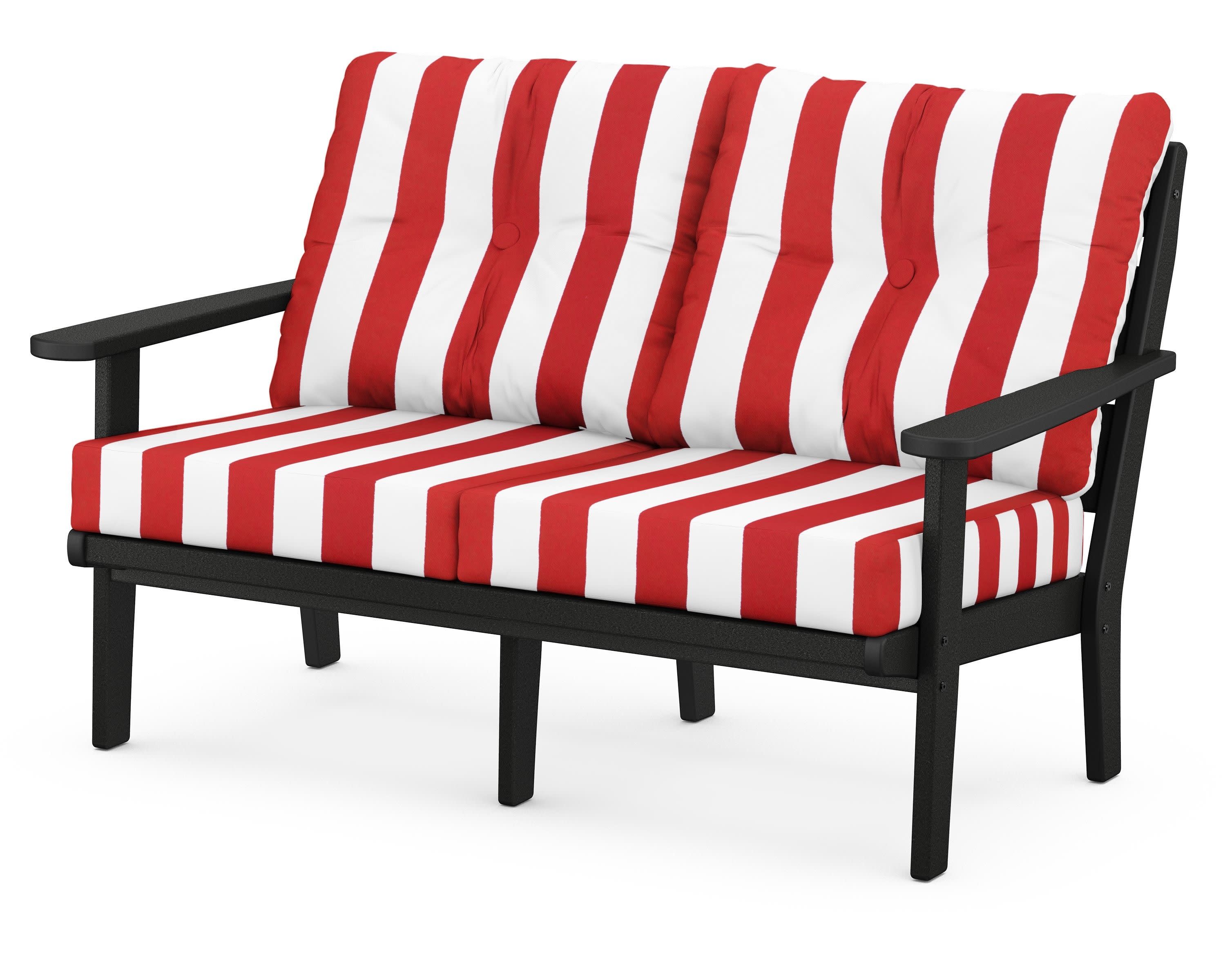 Lakeside Deep Seating Loveseat in Black / Cabana Stripe Crimson