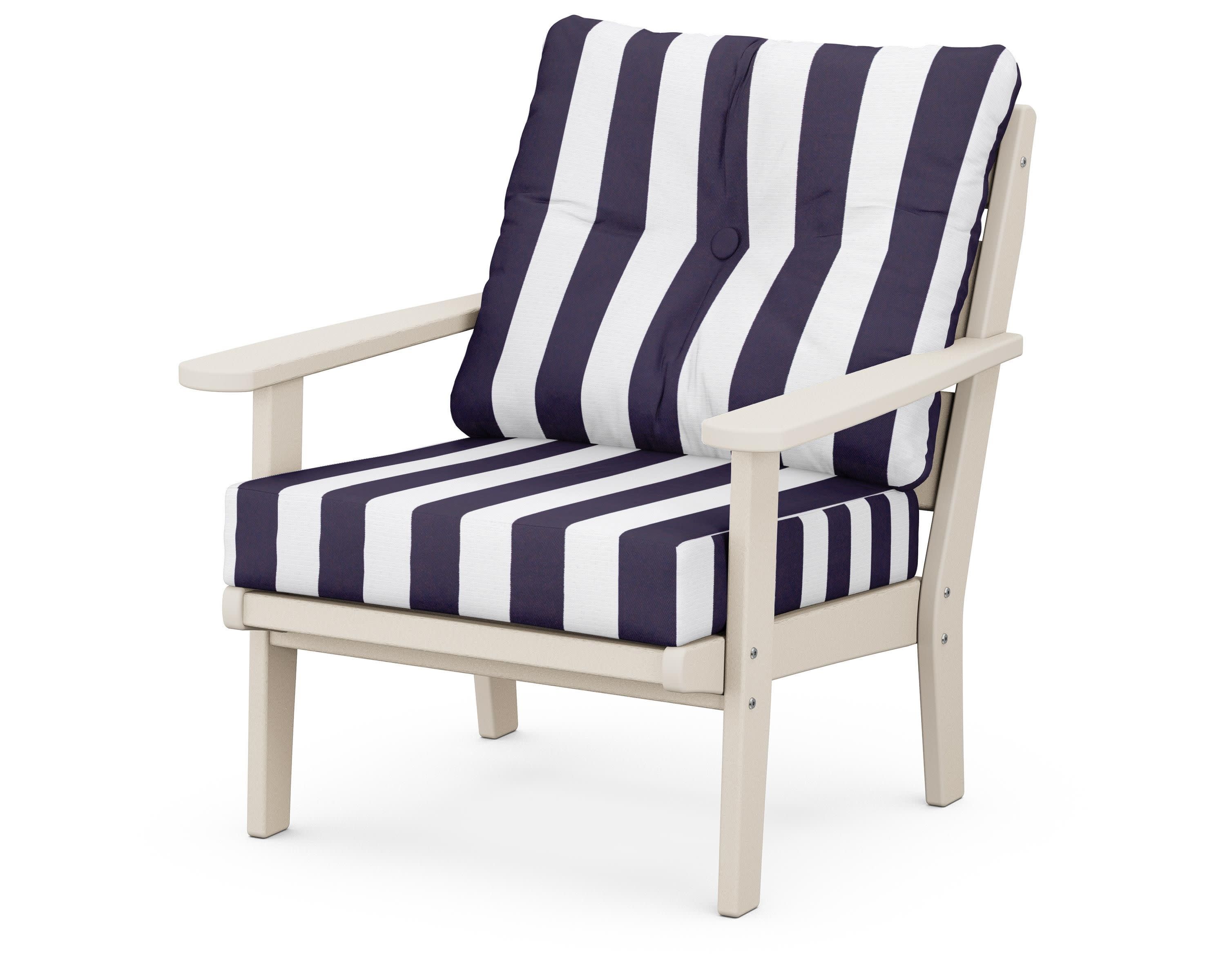 Lakeside Deep Seating Chair in Sand / Cabana Stripe Navy