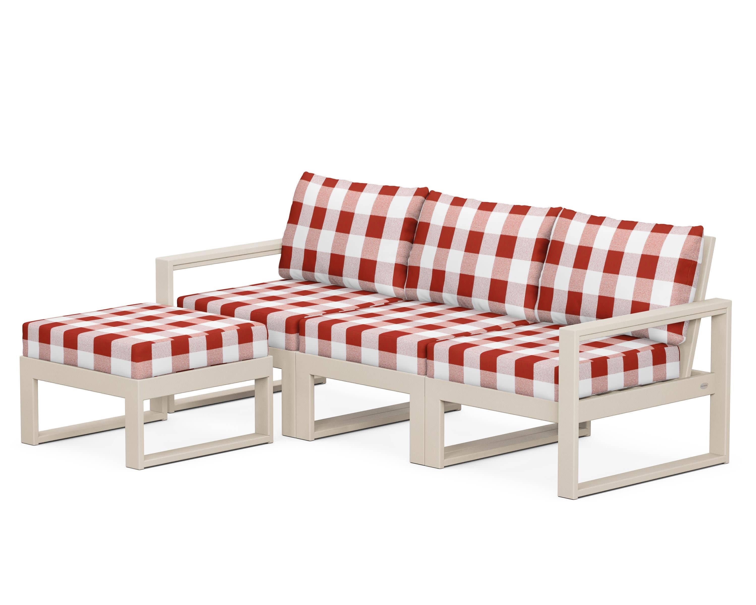EDGE 4-Piece Modular Deep Seating Set with Ottoman in Sand / Buffalo Plaid Crimson