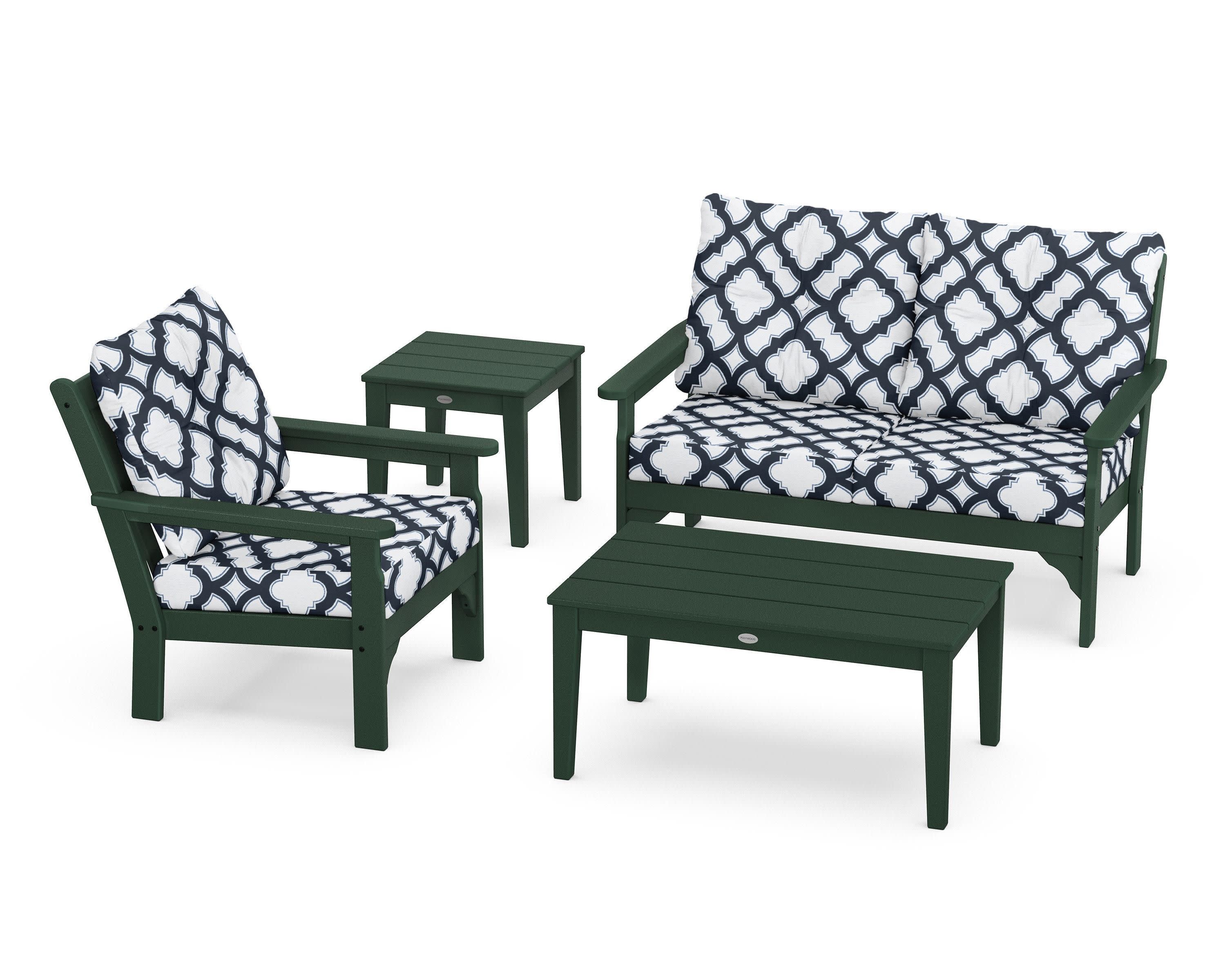 Vineyard 4-Piece Deep Seating Set in Green / Trellis Marine Indigo