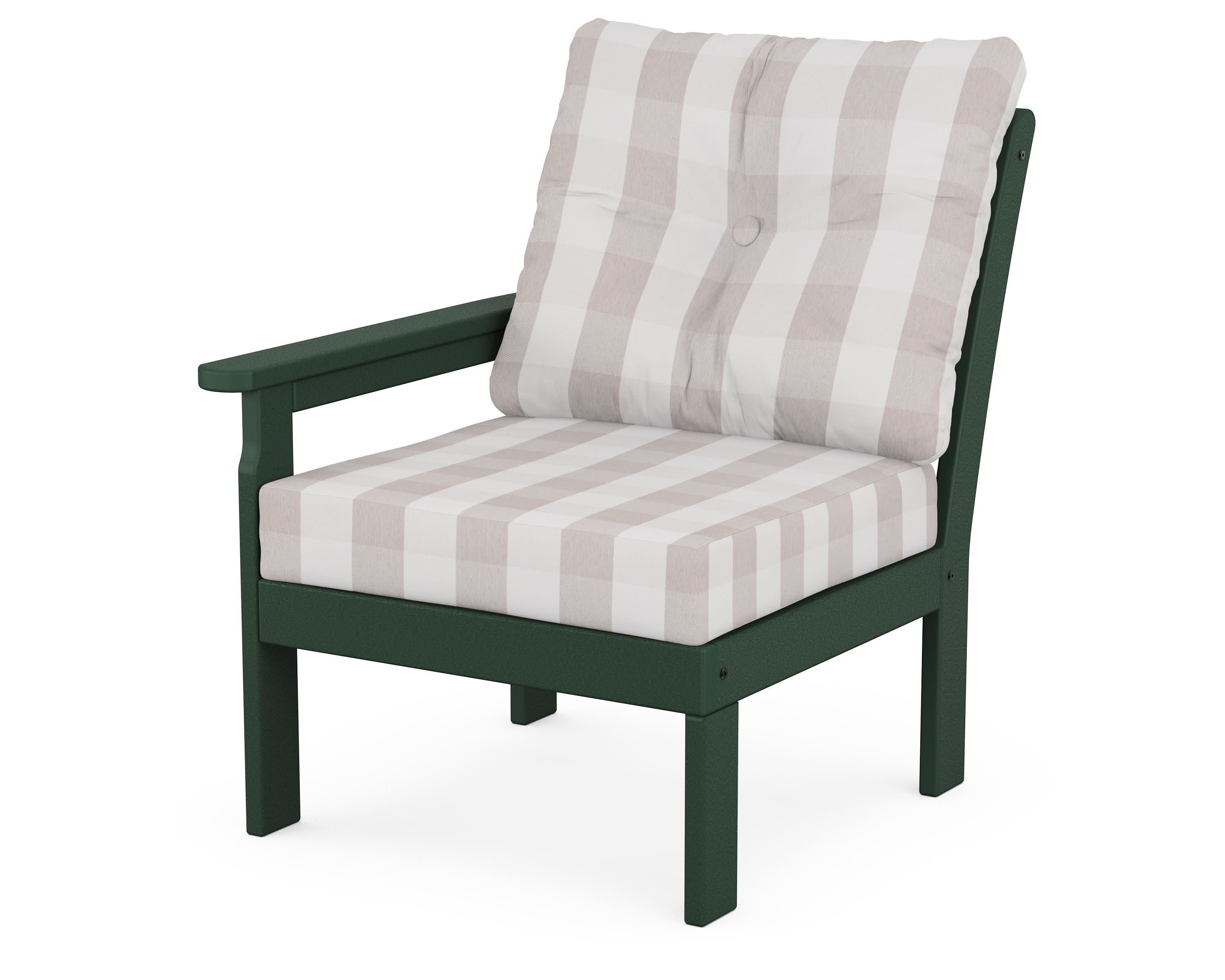 Vineyard Modular Left Arm Chair in Green / Buffalo Plaid Dune Burlap