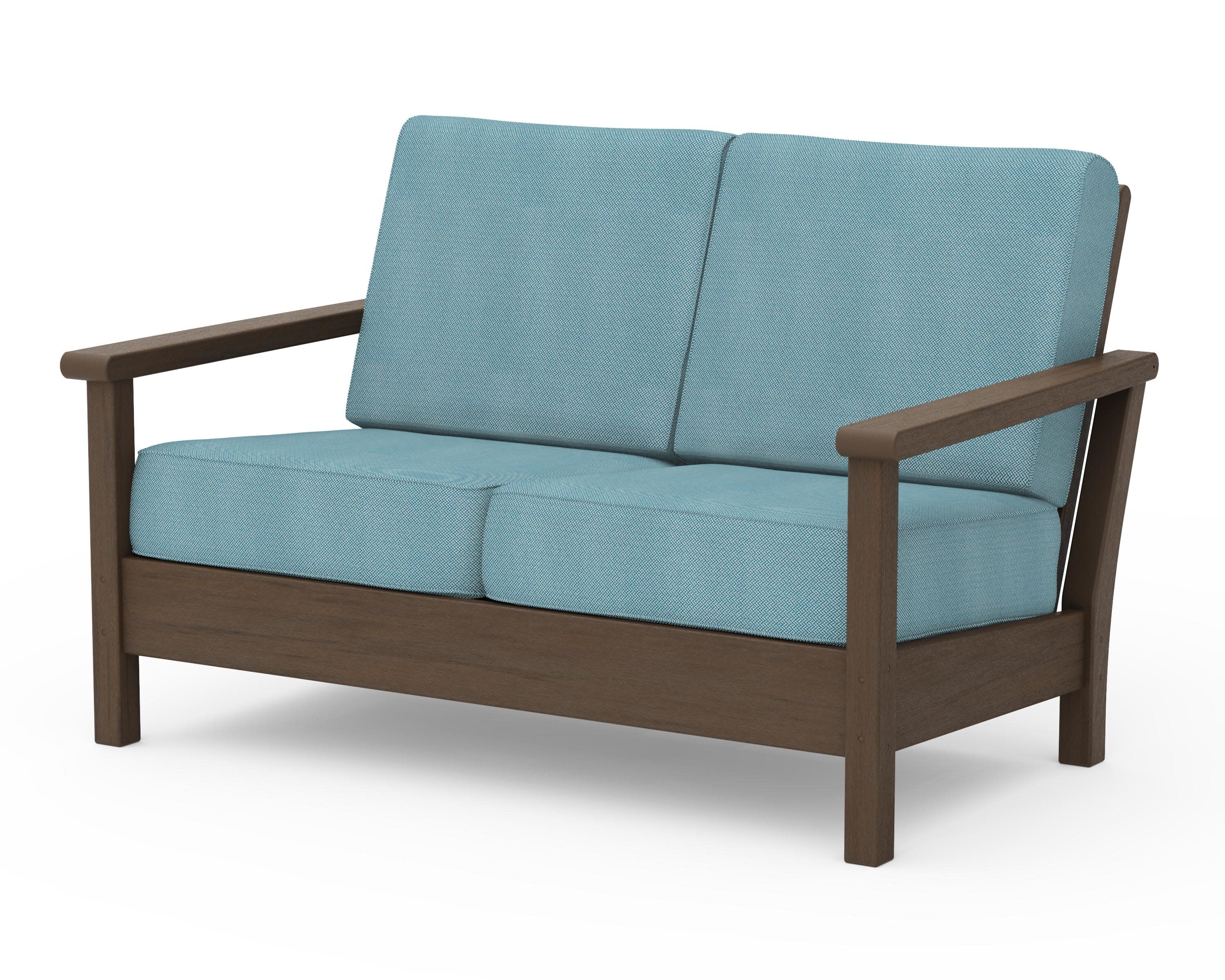 Harbour Deep Seating Loveseat in Kona / Lattice Sky Blue